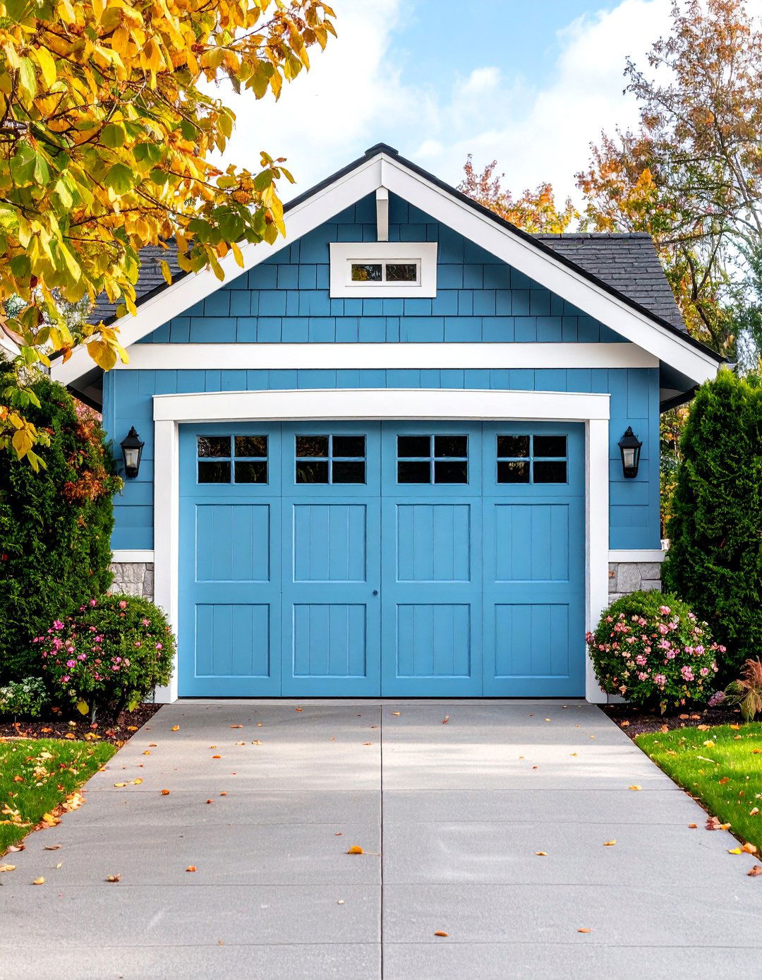 Soft Blue Cottage Style - 25 Garage Door Paint Ideas