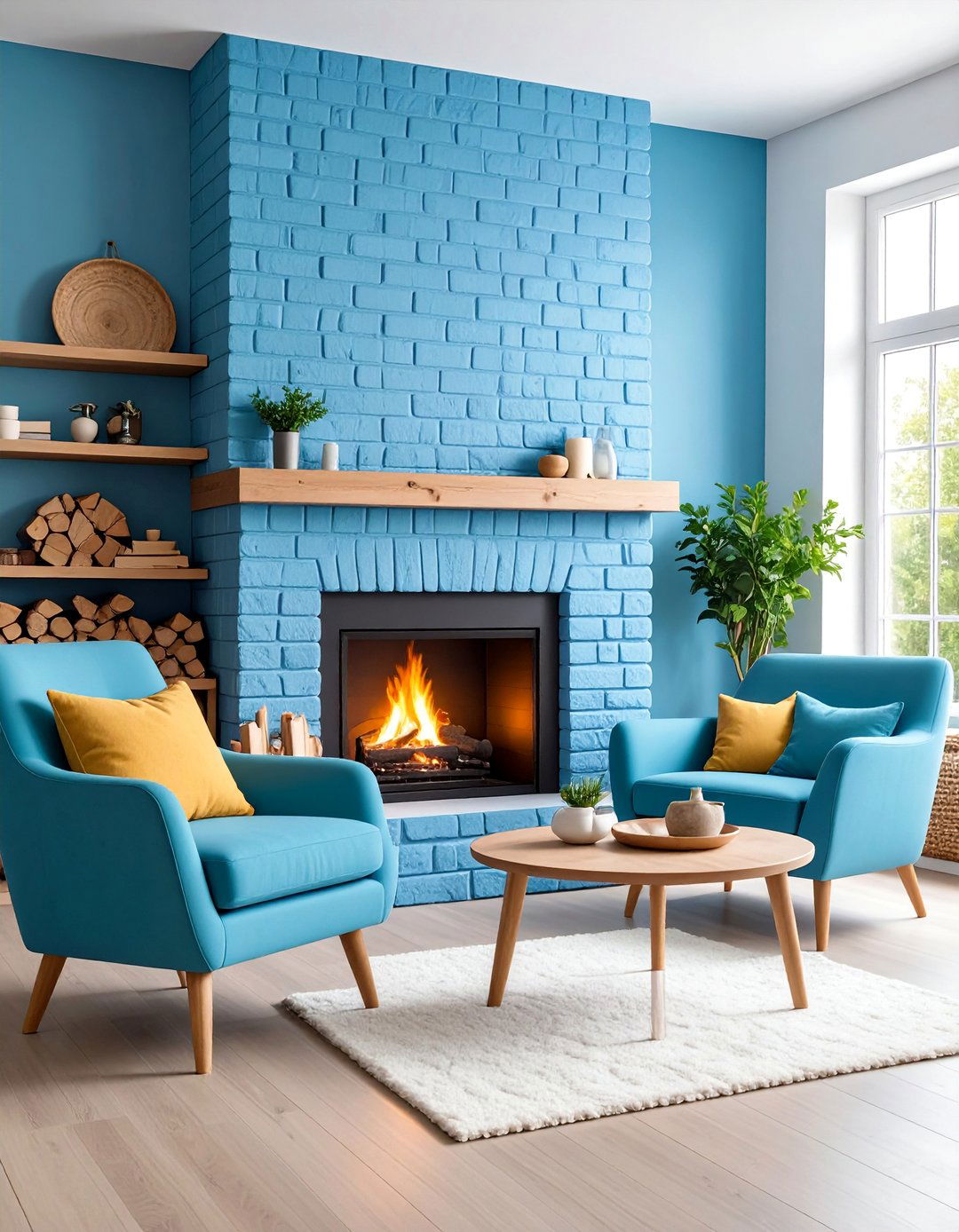 Soft Blue Scandinavian Painted Fireplace - 25 Painted Brick Fireplace Ideas