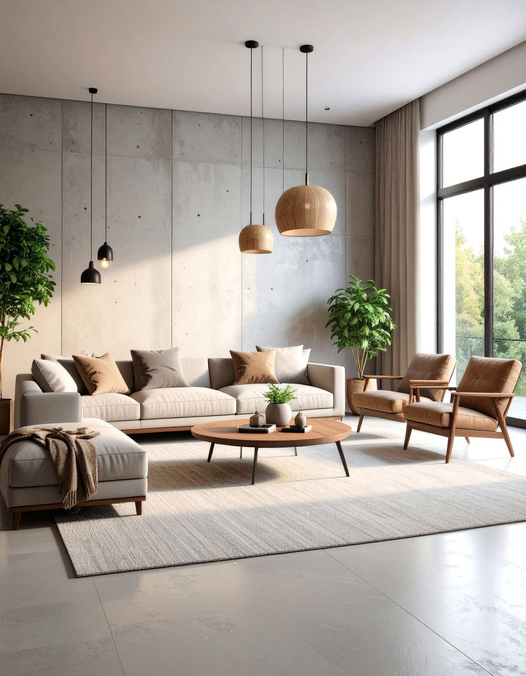 Soft Brutalism Living Room with Textile Accents - 25 Brutalist Interior Design Ideas