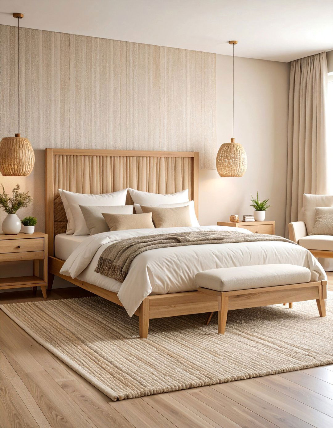 Soft Grasscloth Texture in Natural Beige - 25 Bedroom Wallpaper Ideas