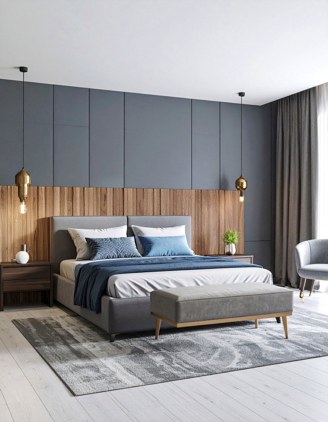 Soft Gray Bedroom with Three Dimensional Wall Panels - 25 Bedroom Accent Wall Ideas