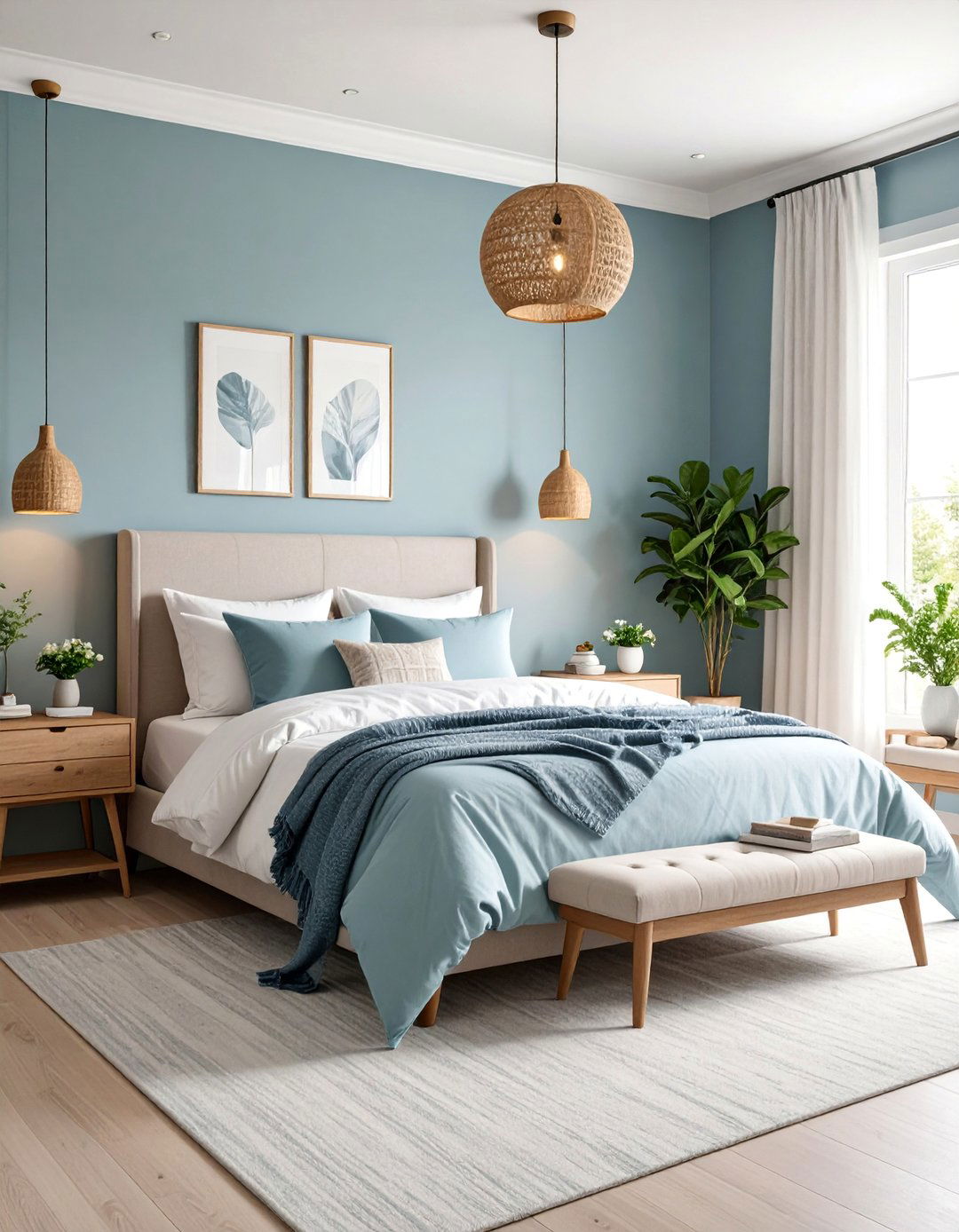 Soft Gray Blue Bedroom with White Linens - 25 Pastel Colour Ideas for Your Home