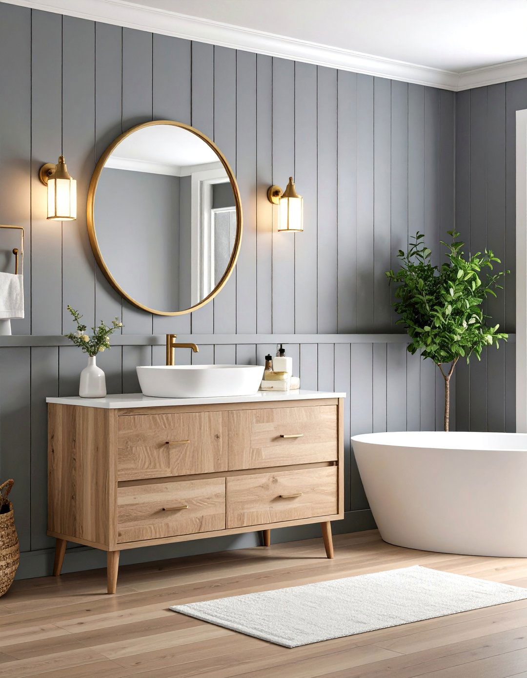 Soft Gray Powder Room Elegance - 25 shiplap accent wall ideas