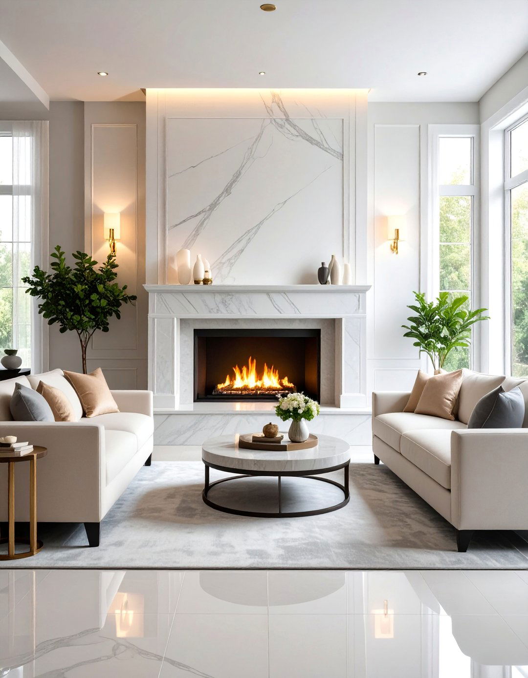 Soft Gray Quartz Fireplace Surround with Subtle Veining - 25 Quartz Fireplace Surround Ideas