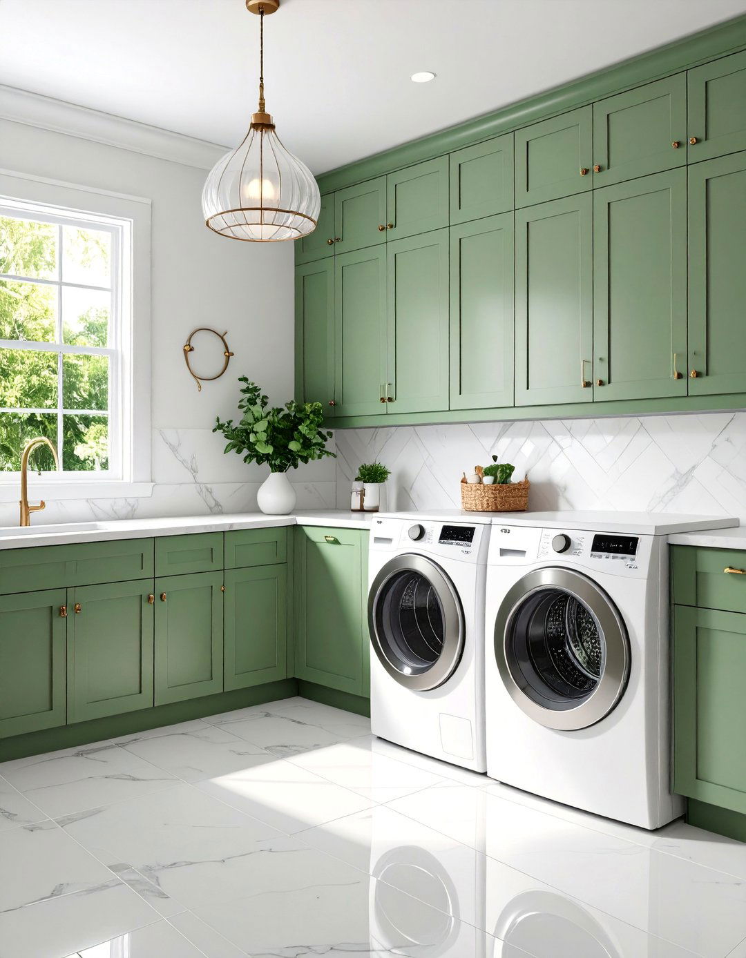 Soft Green Cottage with Beadboard Backsplash - 25 Green Laundry Room Ideas