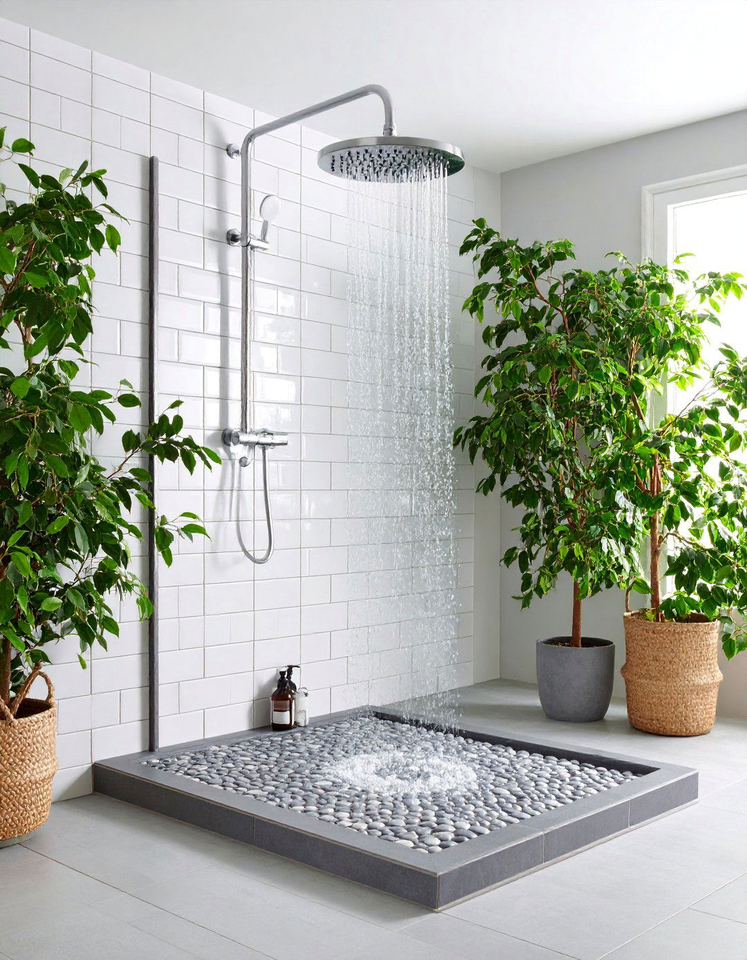 Soft Grey Penny Tile Shower Floor - 25 Grey Tile Bathroom Ideas