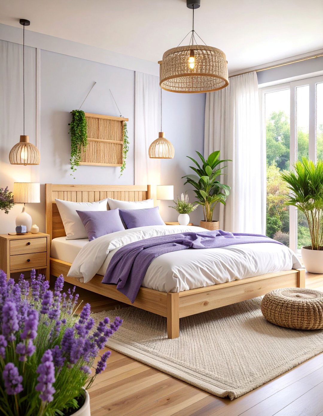 Soft Lavender Bedroom with Natural Wood Accents - 25 Purple Bedroom Ideas