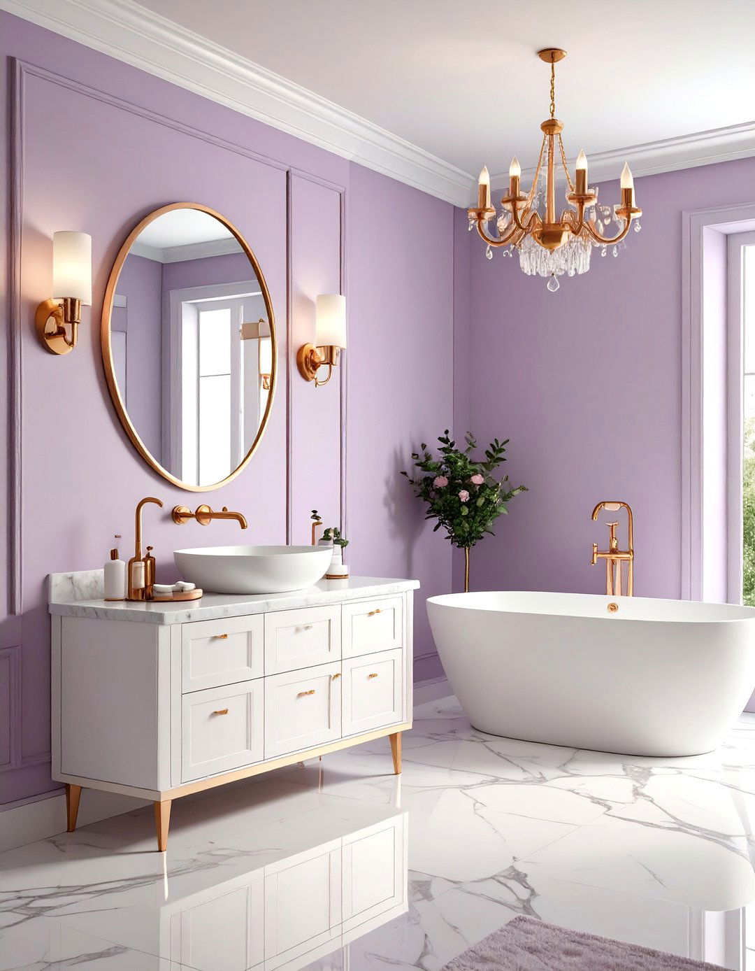 Soft Lavender and Rose Gold Serenity - 25 Gold Bathroom Ideas