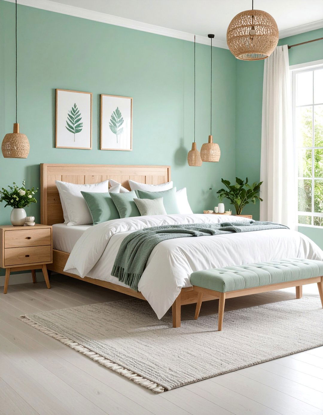 Soft Mint Green Bedroom with Fresh Accents - 25 Bedroom Paint Colors
