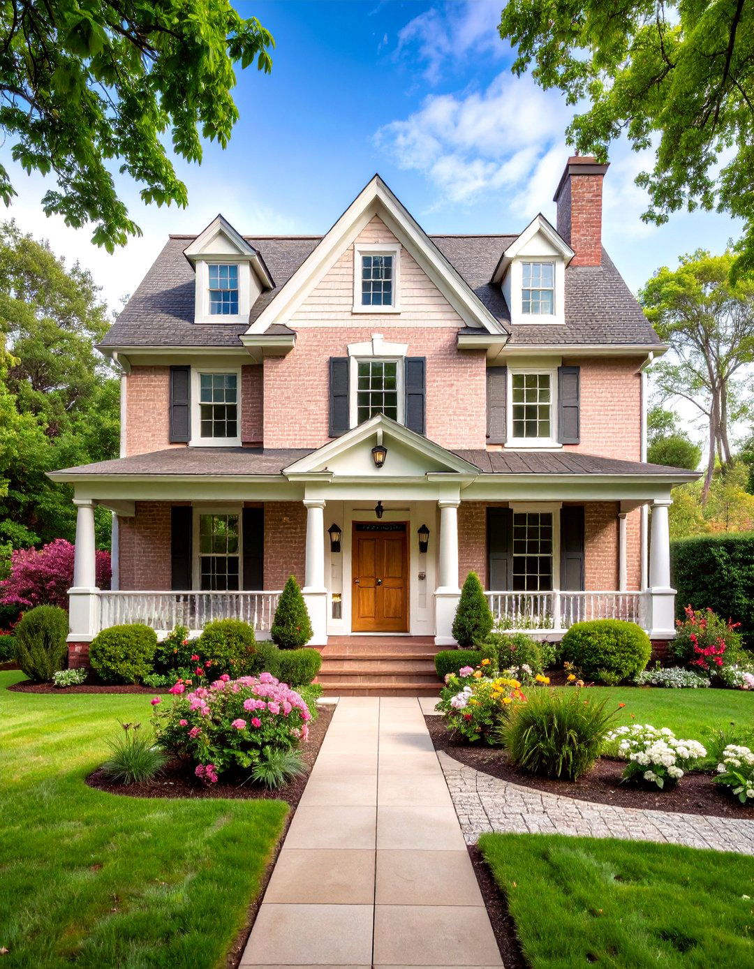 Soft Pink Beige with White Details - 25 Exterior Brick Paint Color Ideas