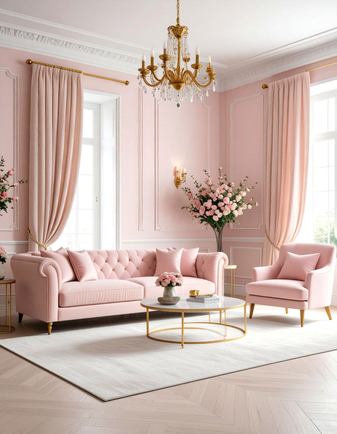 Soft Pink Blush with White Trim - 25 Living Room Paint Colors
