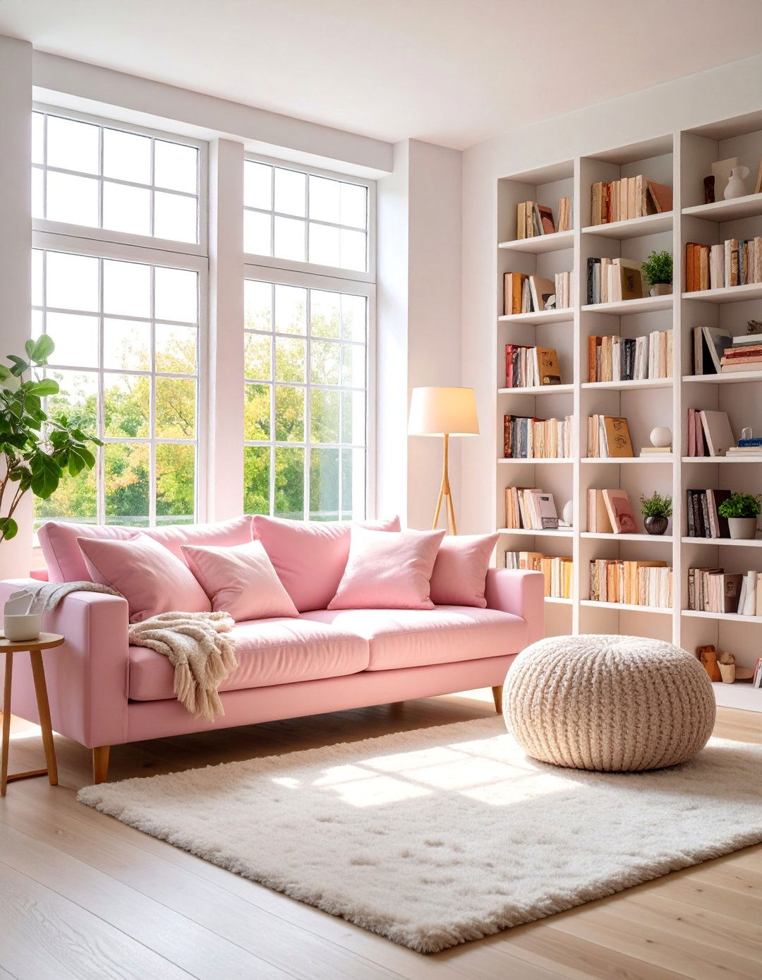 Soft Pink Loveseat with Reading Nook - 25 Pink Couch Living Room Ideas