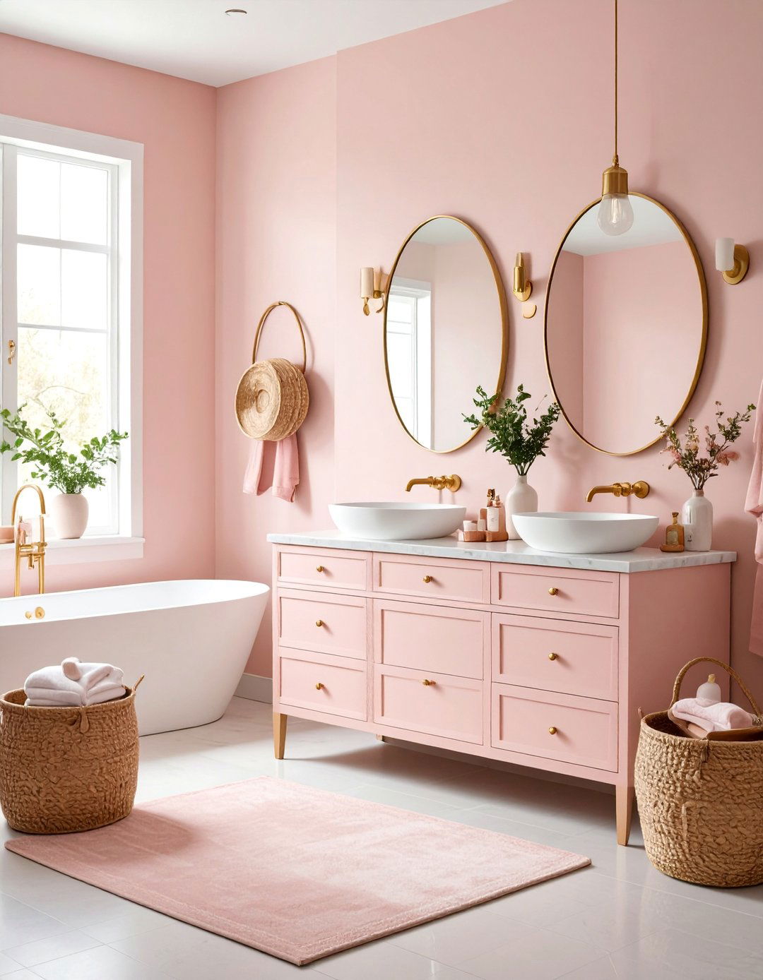 Soft Pink Powder Room with Glamorous Touches - 25 Monochromatic Color Schemes for Rooms