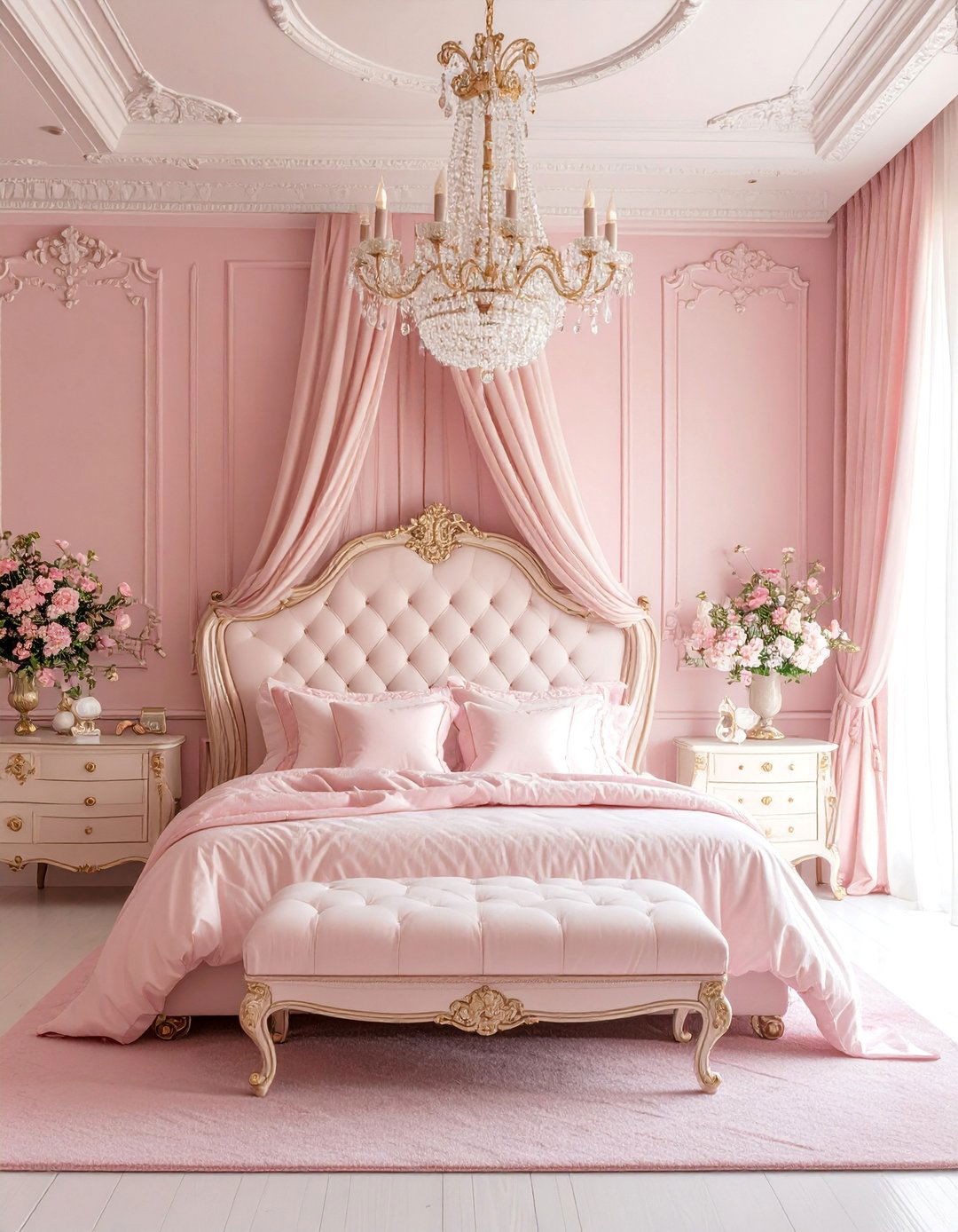 Soft Pink Victorian Bedroom with Ornate Details - 25 Pink Bedroom Ideas