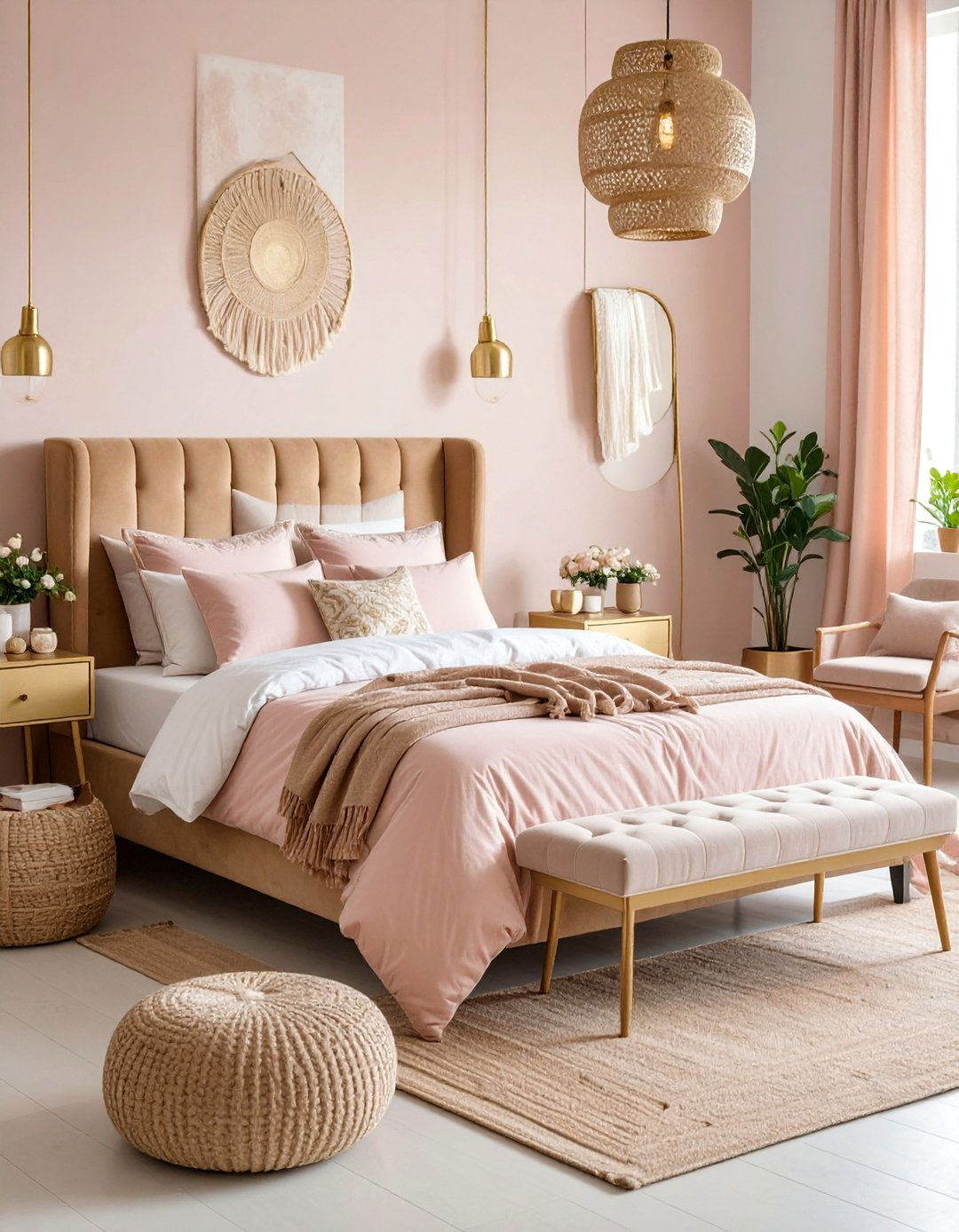 Soft Pink and Gold Boho Bedroom - 25 Boho Teen Bedroom Ideas