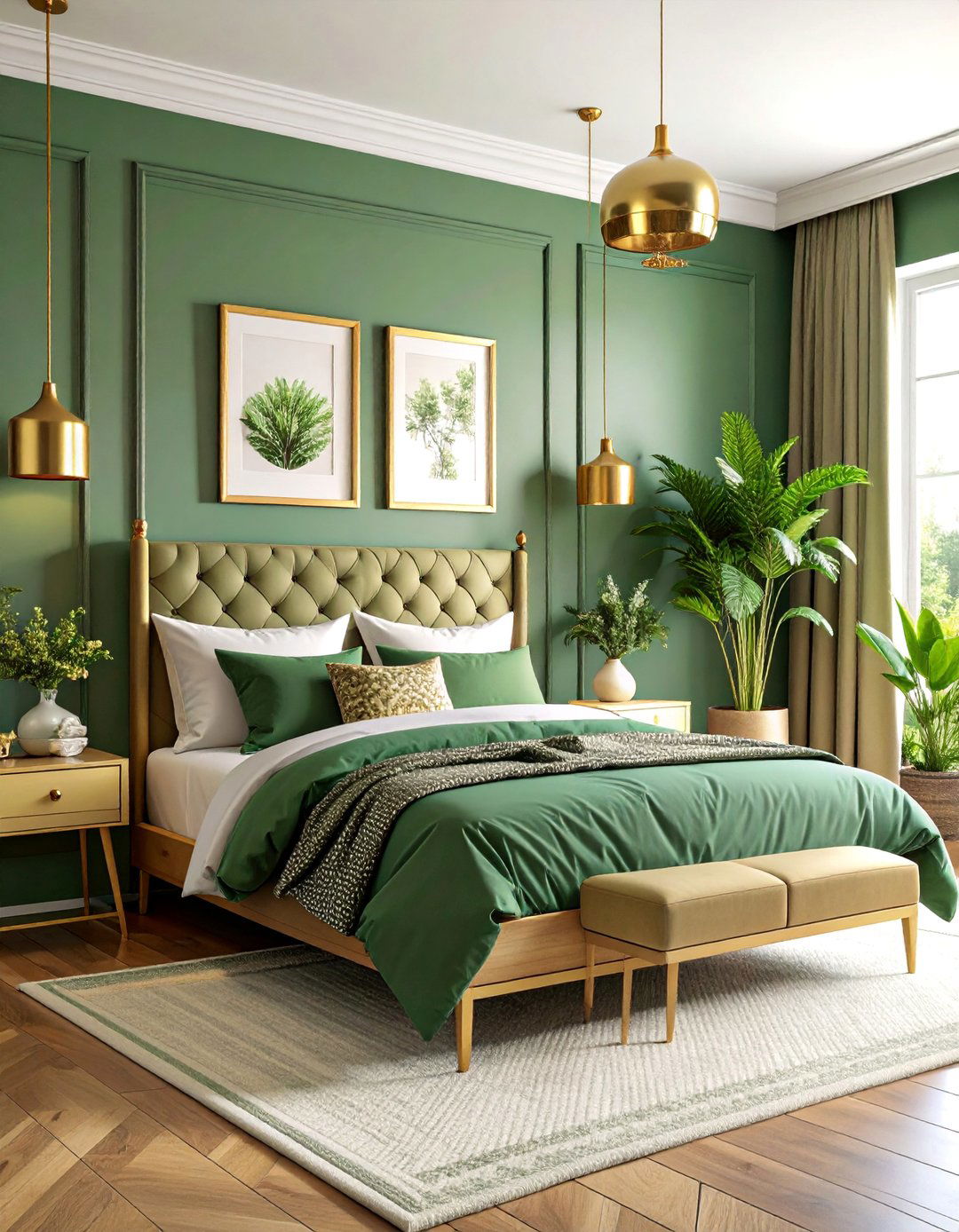 Soft Sage Green and Gold Garden Bedroom - 25 Gold Bedroom Ideas