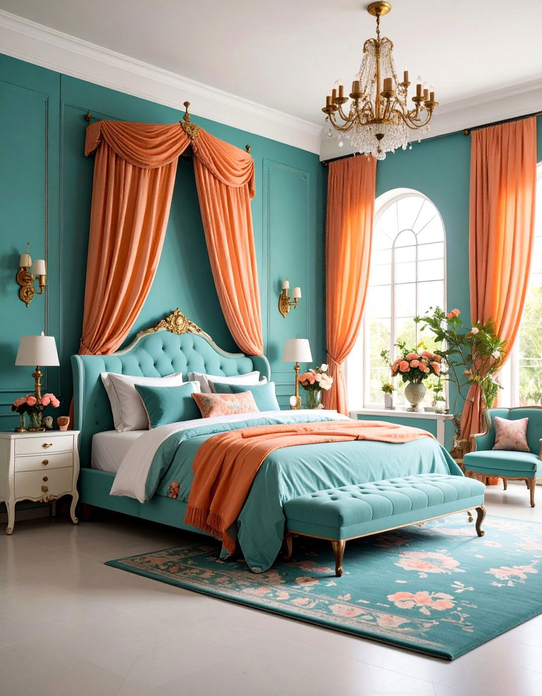 Soft Teal Bedroom with Peach Orange Romantic Touch - 25 Teal and Orange Bedroom Ideas