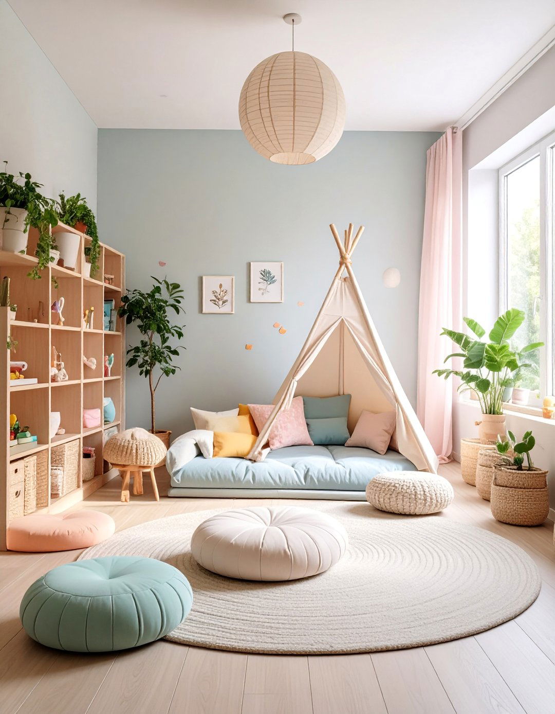 Soft Toned Montessori Nursery with Meditation Corner - 25 montessori nursery ideas