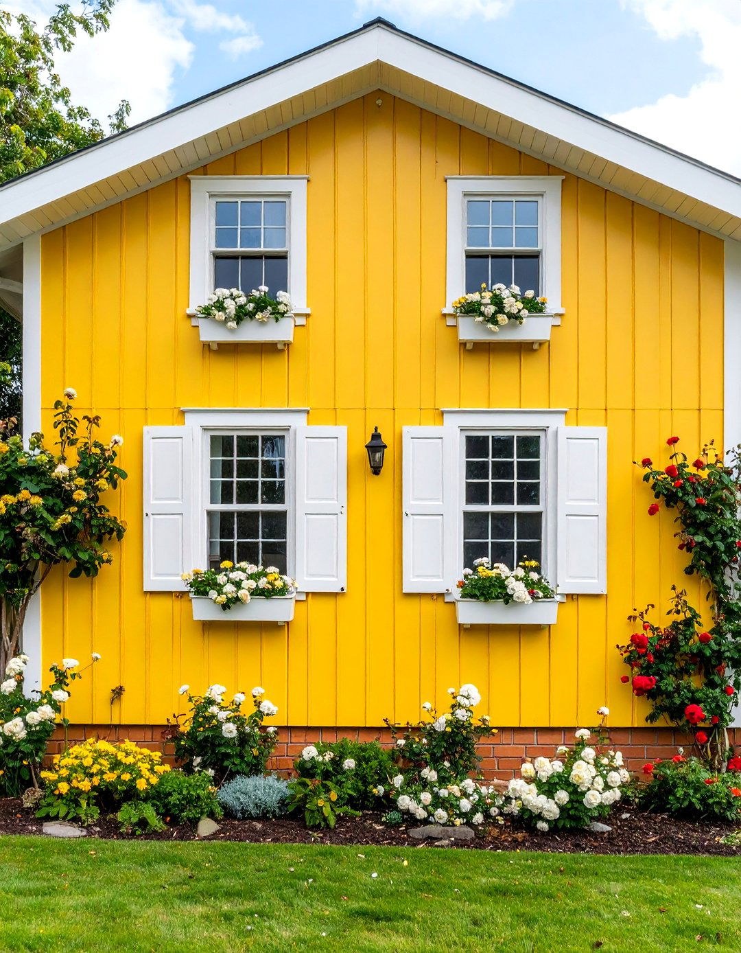 Soft Yellow Vinyl with Coral Brick Cottage Garden Style - 25 Vinyl Siding and Brick Combinations