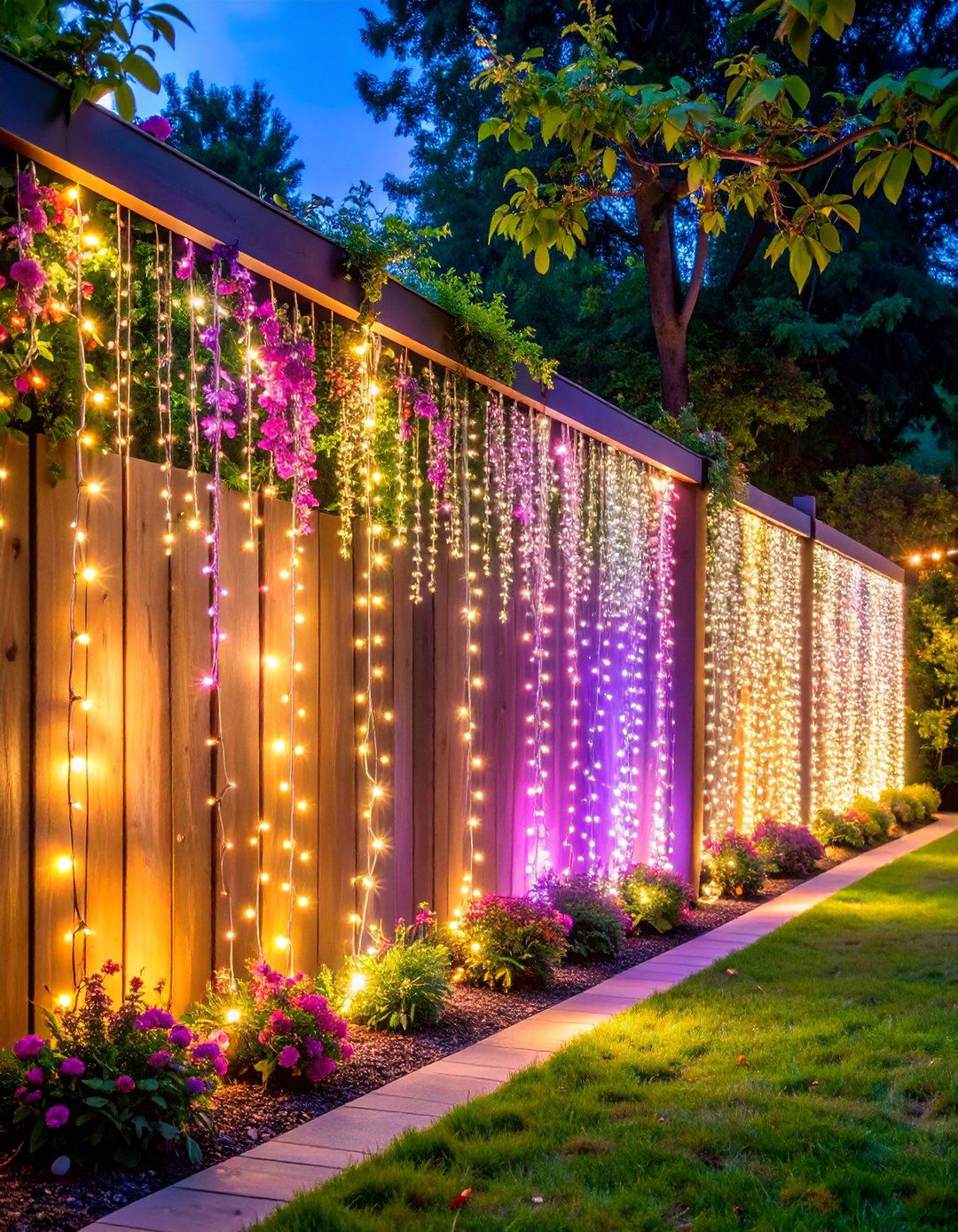 Solar Fairy Light Curtain Display - 25 Fence Lighting Ideas