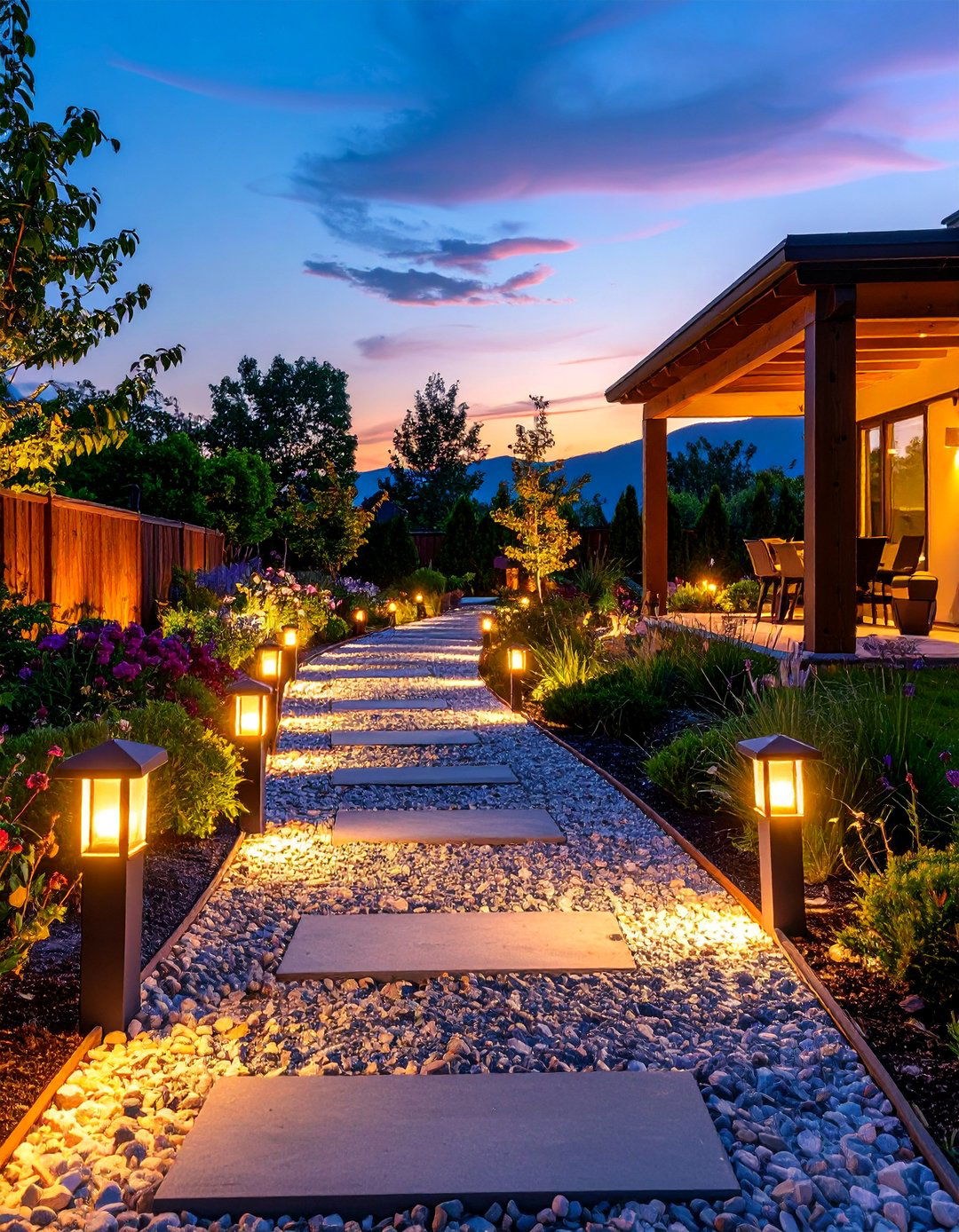 Solar Lit Pea Gravel Walkway for Evening Ambiance - 25 Pea Gravel Walkway Ideas