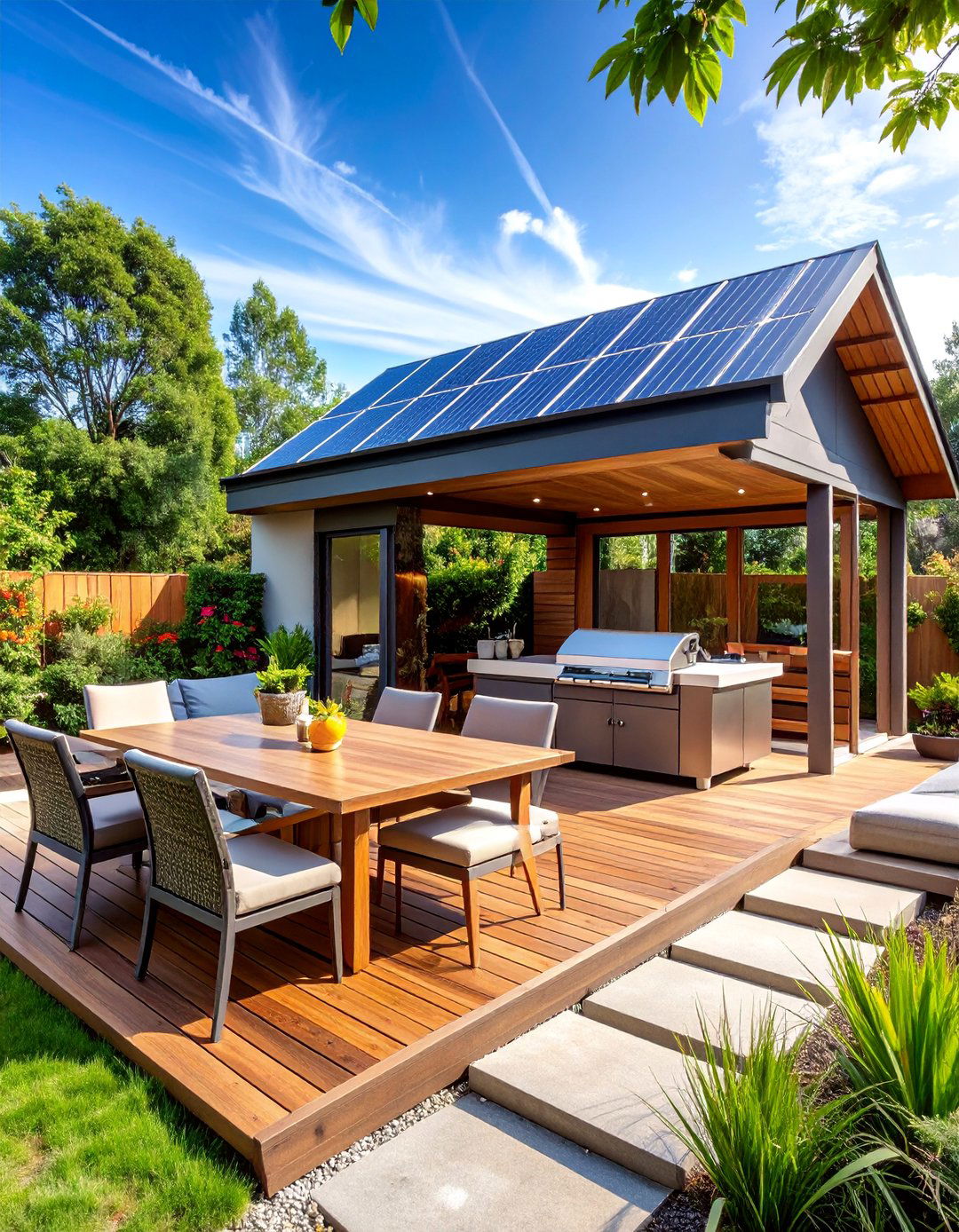 Solar Panel Integrated Gable Patio Roof - 25 Gable Patio Roof Design Ideas