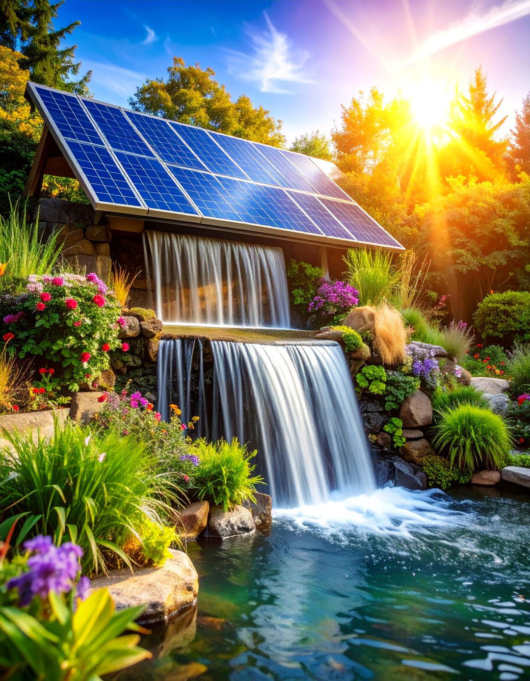 Solar Powered Eco Friendly Waterfall - 25 Small Pond Ideas With Waterfalls