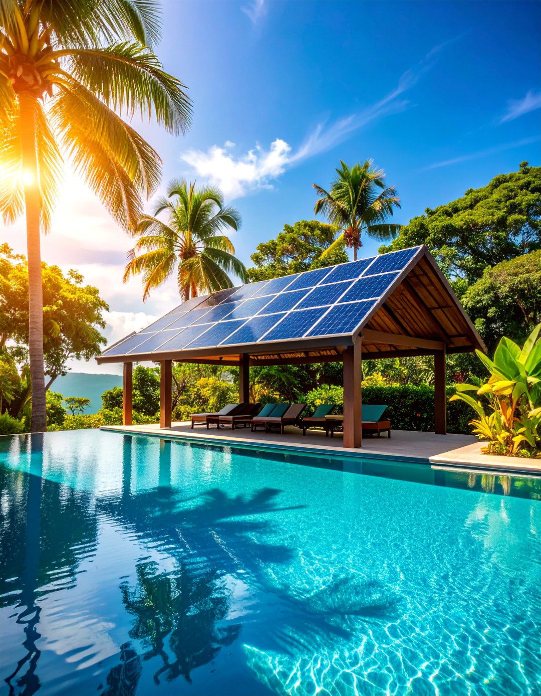 Solar Powered Shade Structure with Battery Backup - 25 Pool Shade Ideas