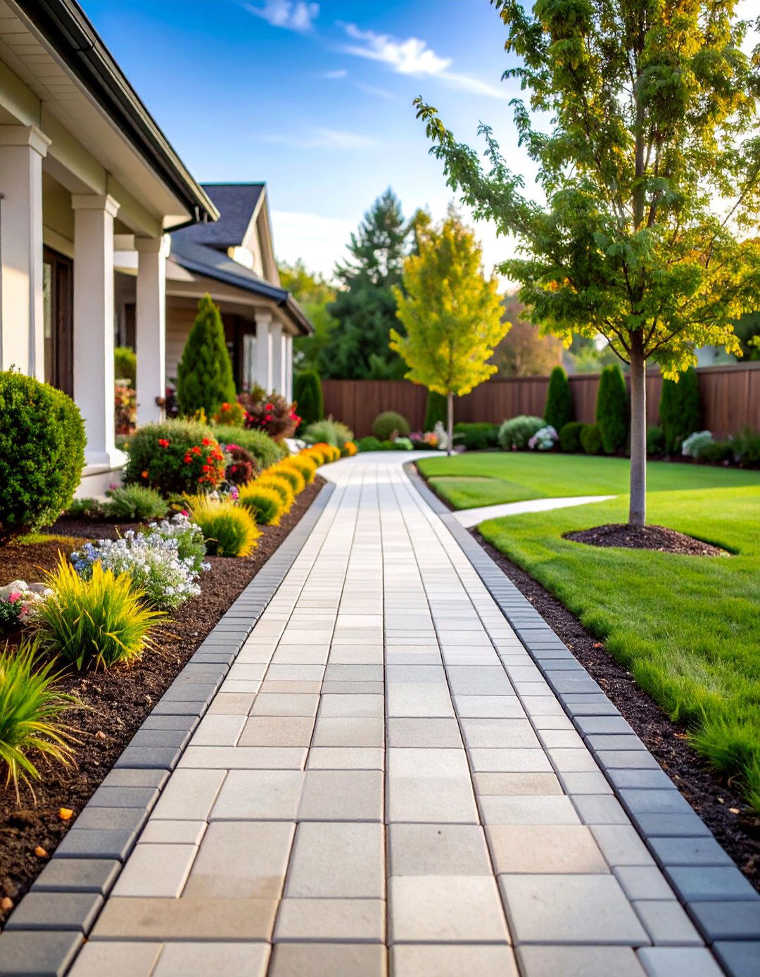 Soldier Course Border Traditional Walkway - 25 Concrete Paver Walkway Ideas