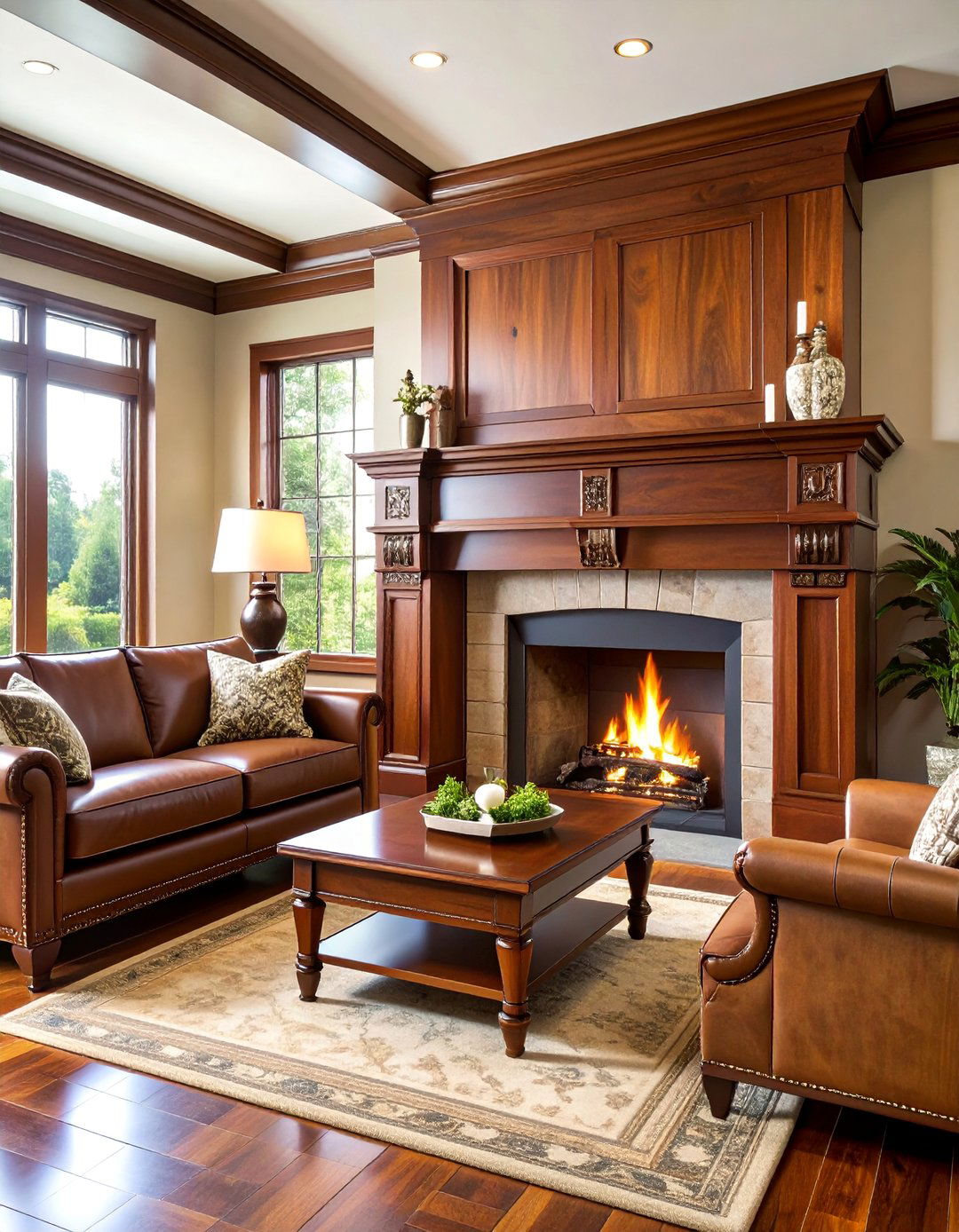 Solid Walnut Mantel with Rich Chocolate Stain - 25 Wood Mantel Ideas