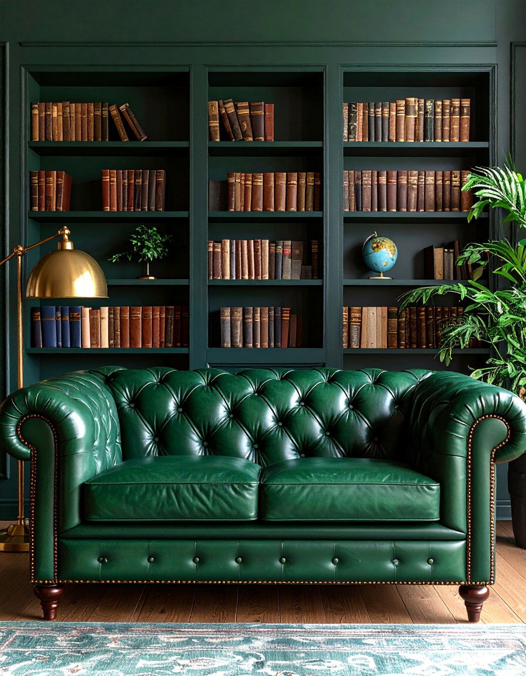 Sophisticated Dark Academia Study - 25 Emerald Green Sofa Living Room Ideas