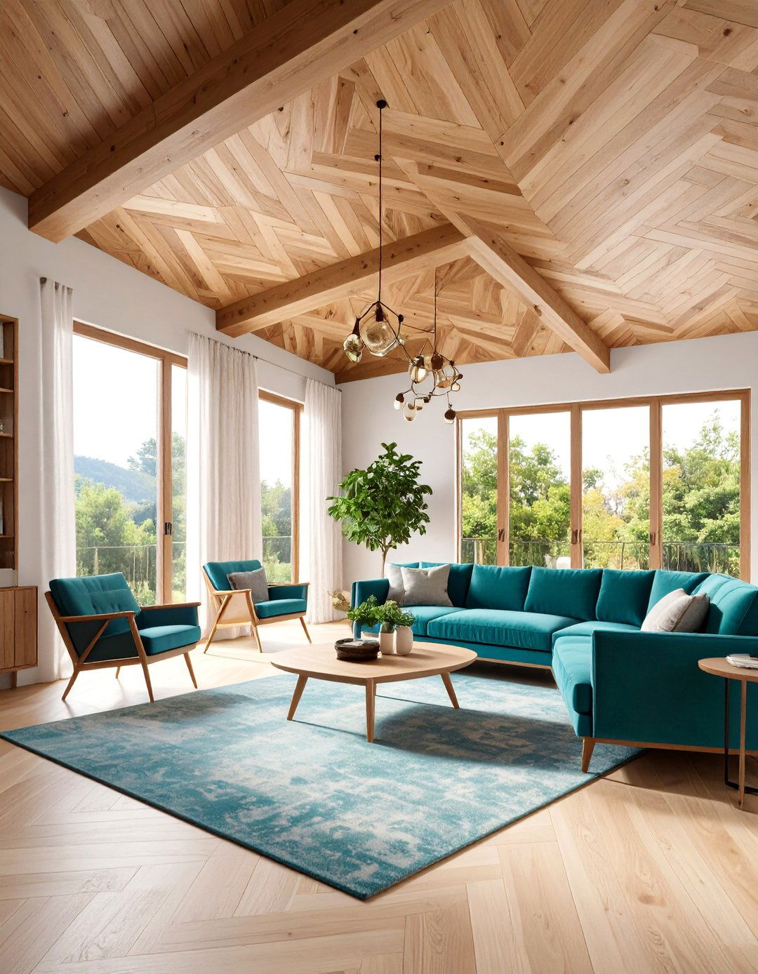 Sophisticated Herringbone Wood Ceiling - 25 Living Room Ceiling Ideas