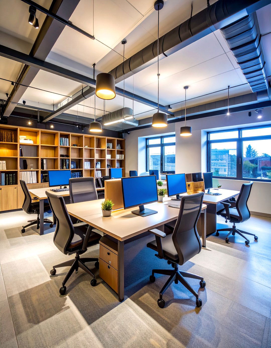 Sophisticated Home Office with Built in Shelving - 25 Basement Ideas
