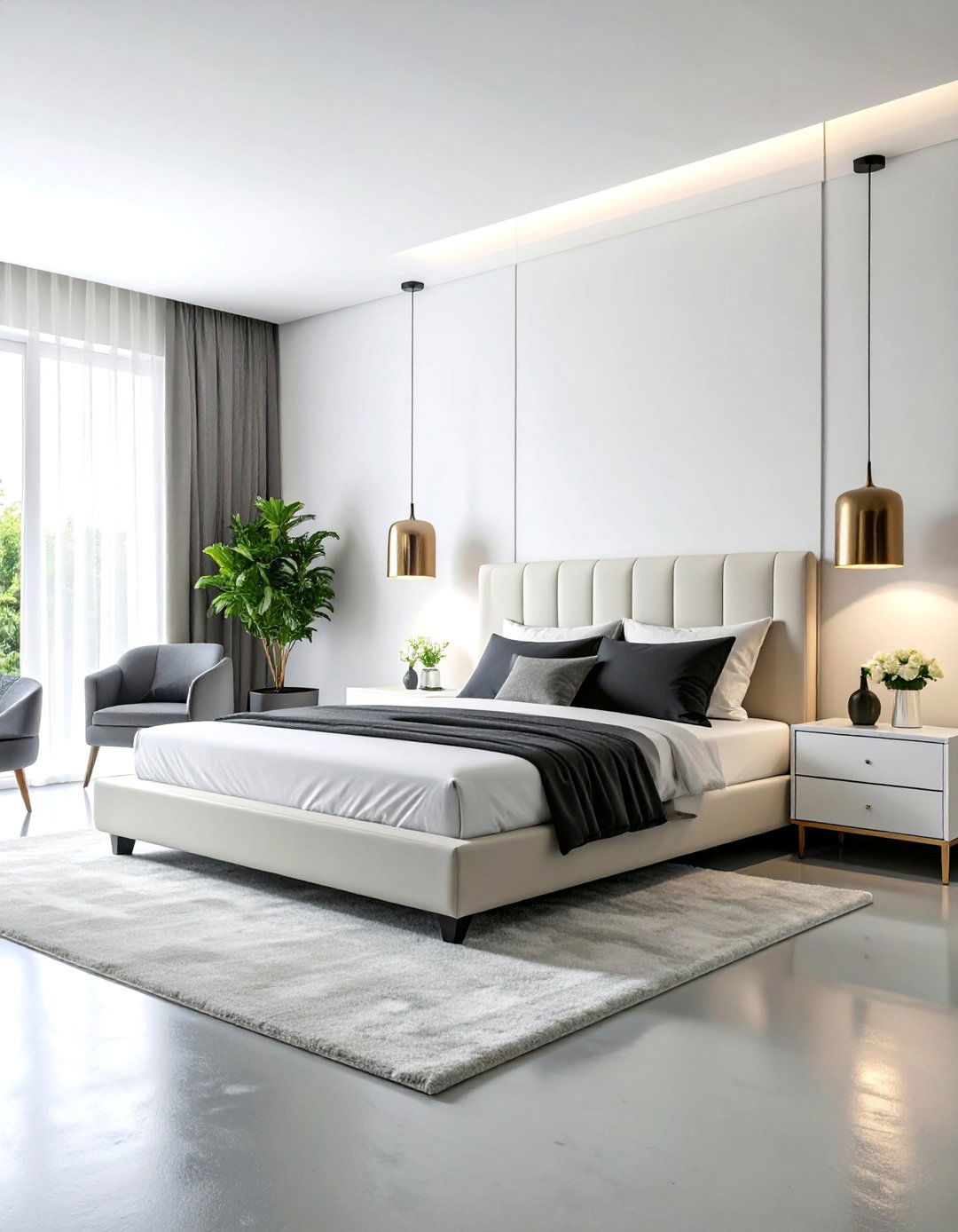 Sophisticated Monochrome with Black Stain - 25 Concrete Floor Bedroom Ideas