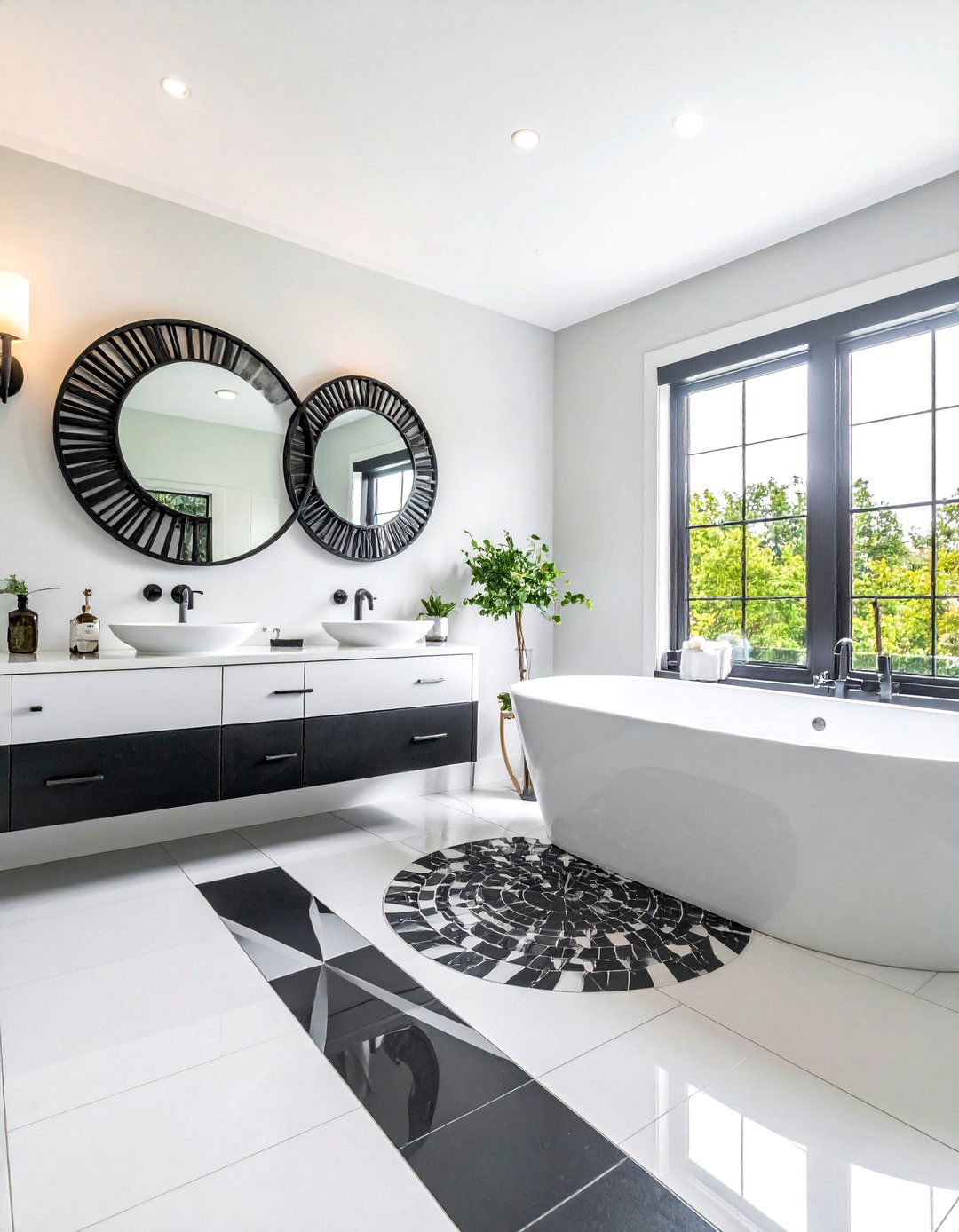 Sophisticated Pinwheel Pattern Bathroom Tiles - 25 Black and White Bathroom Tile Ideas