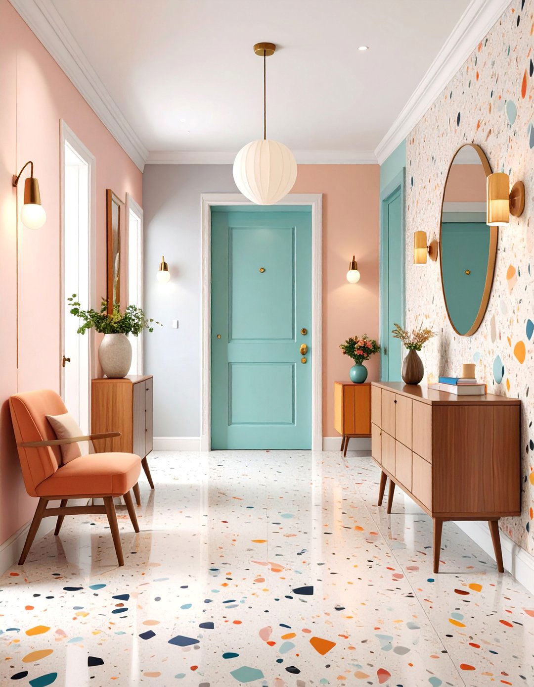 Sophisticated Terrazzo Effect Hallway Wallpaper with Speckled Stone Patterns - 25 Hallway Wallpaper Ideas