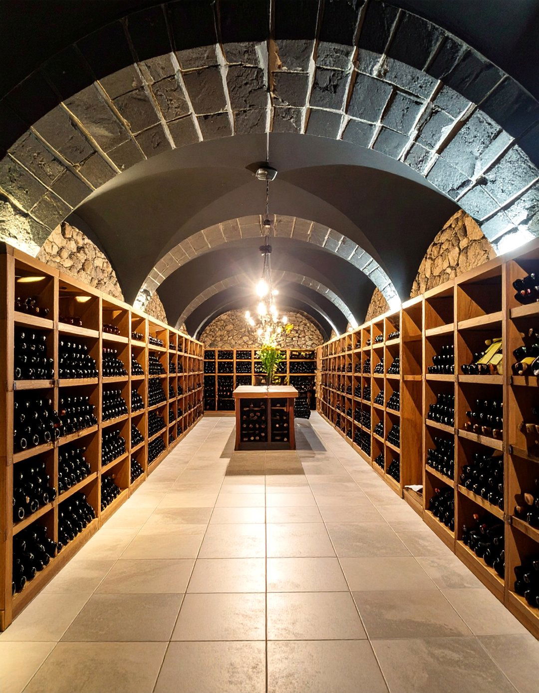 Sophisticated Wine Cellar with Black Arched Ceiling - 25 Black Ceiling Design Ideas