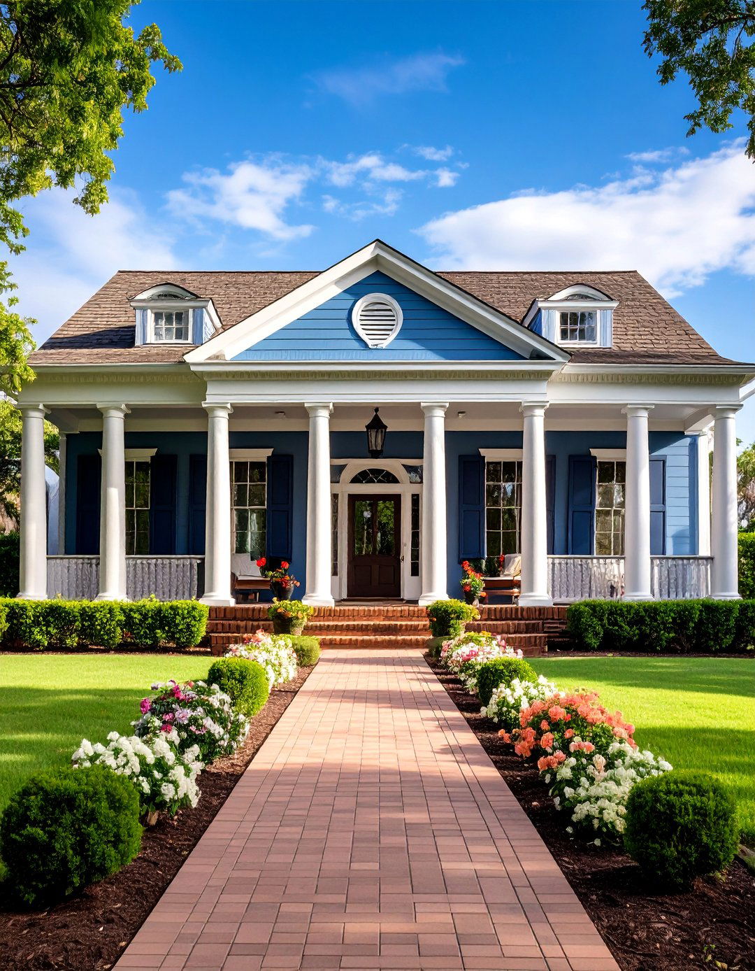 Southern Colonial Blue Exterior Home with a Brown Roof - 25 blue exterior home with a brown roof ideas