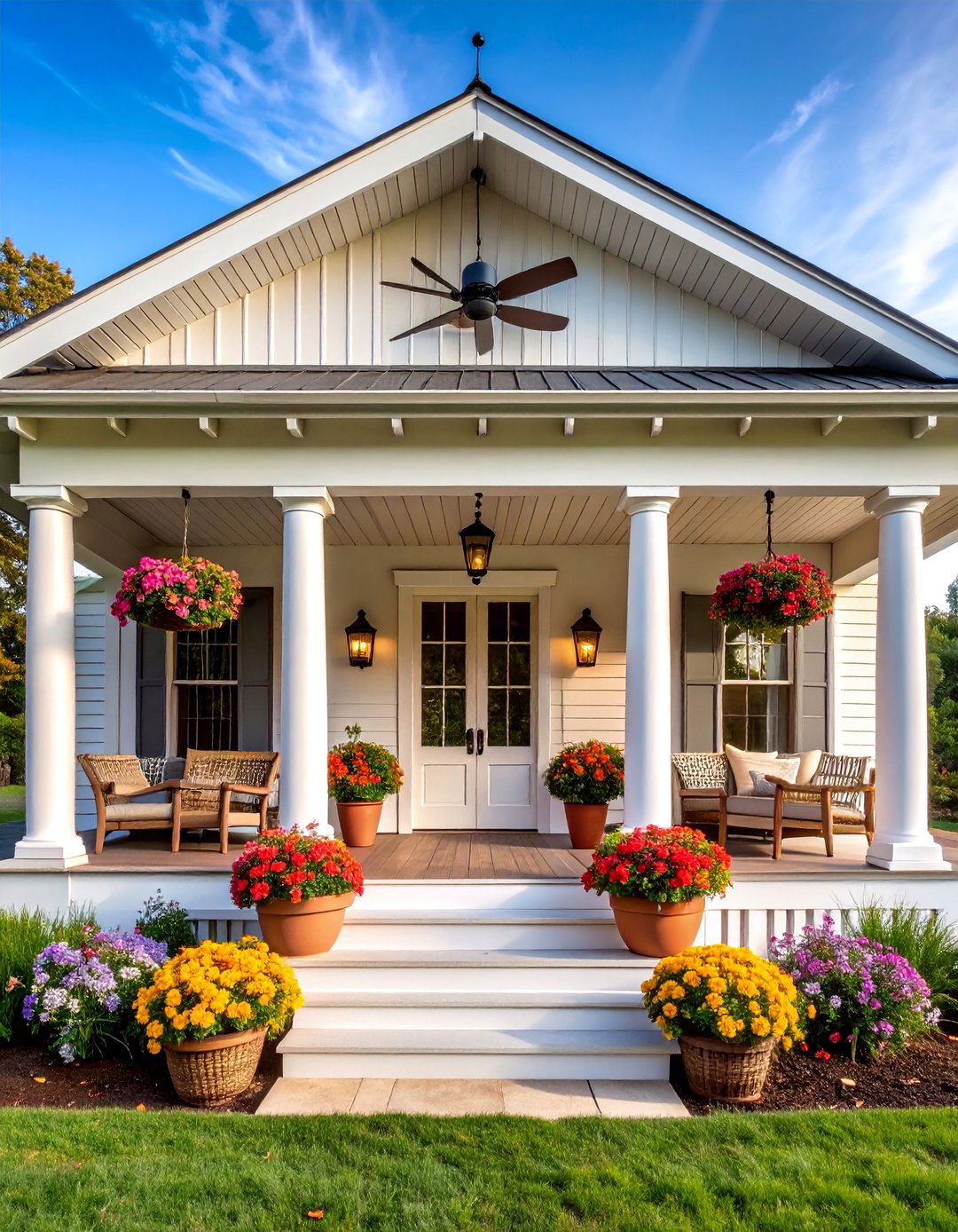 Southern Elegance Covered Veranda - 25 Barndominium Front Porch Ideas