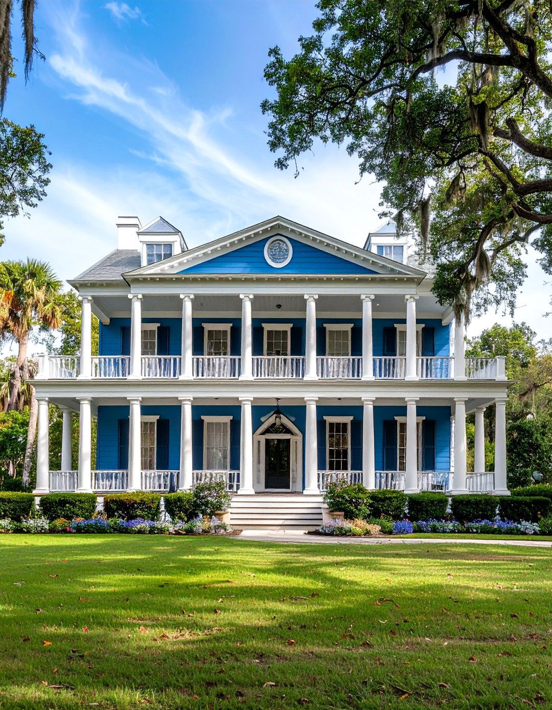 Southern Plantation Periwinkle Blue Columns - 25 Blue House Siding With White Trim