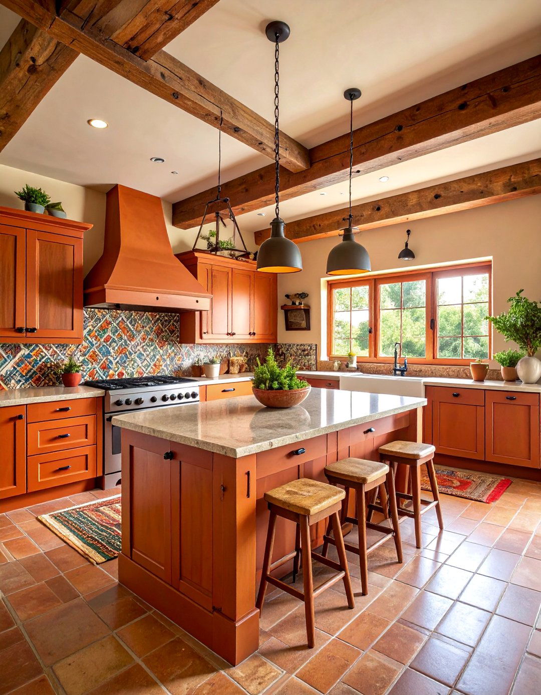 Southwest Adobe Burnt Orange Kitchen with Tile Accents - 25 Burnt Orange Kitchen Ideas
