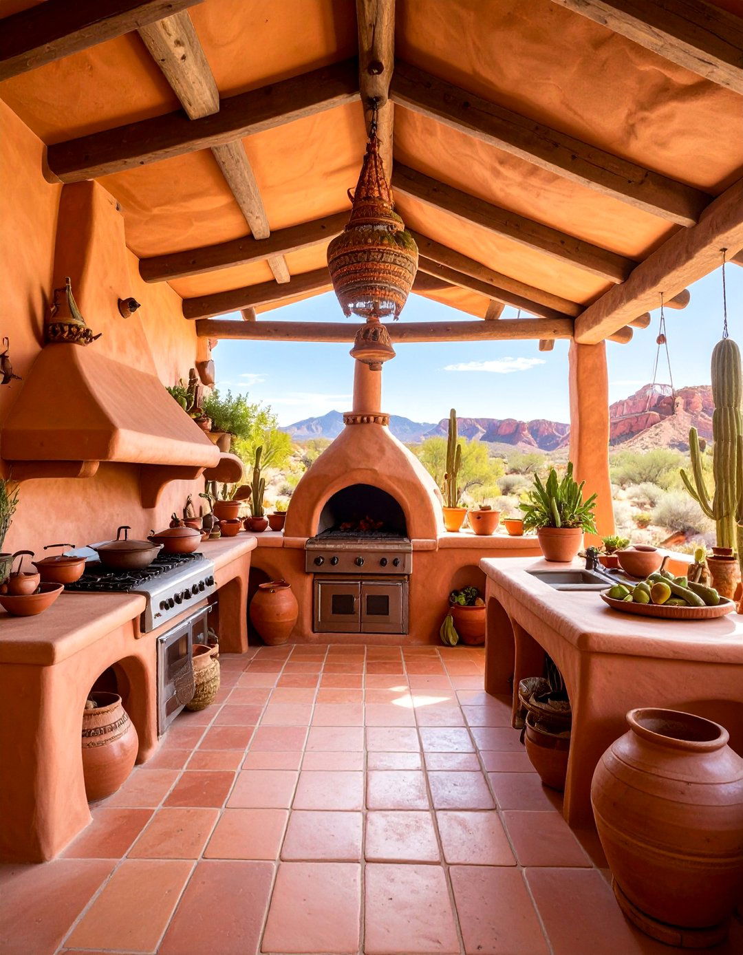 Southwest Adobe Style Covered Kitchen Design - 25 Outdoor Kitchen with a Gazebo Ideas