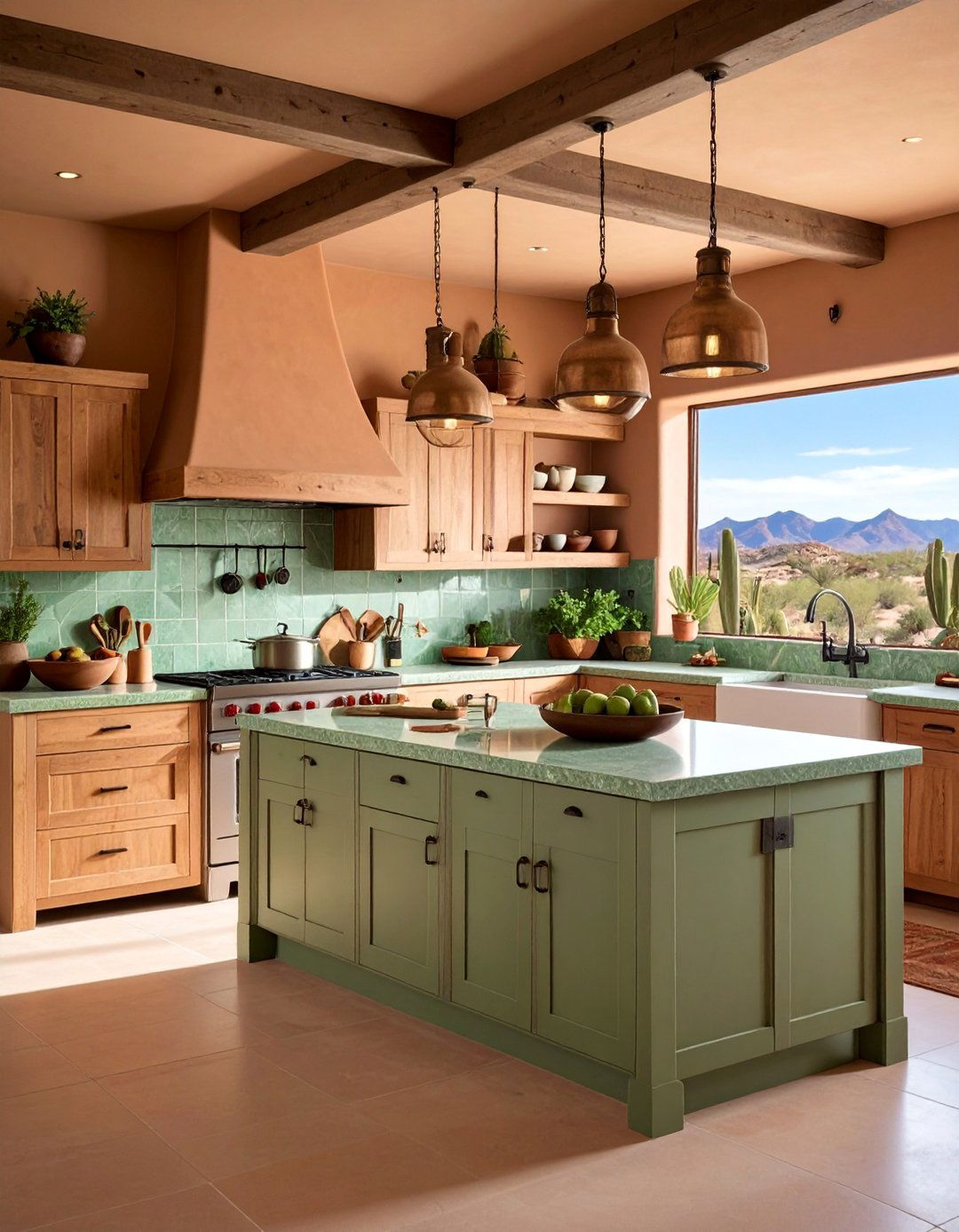 Southwest Desert Kitchen with Sage Green Quartzite Countertops - 25 Kitchen With Green Countertops Ideas