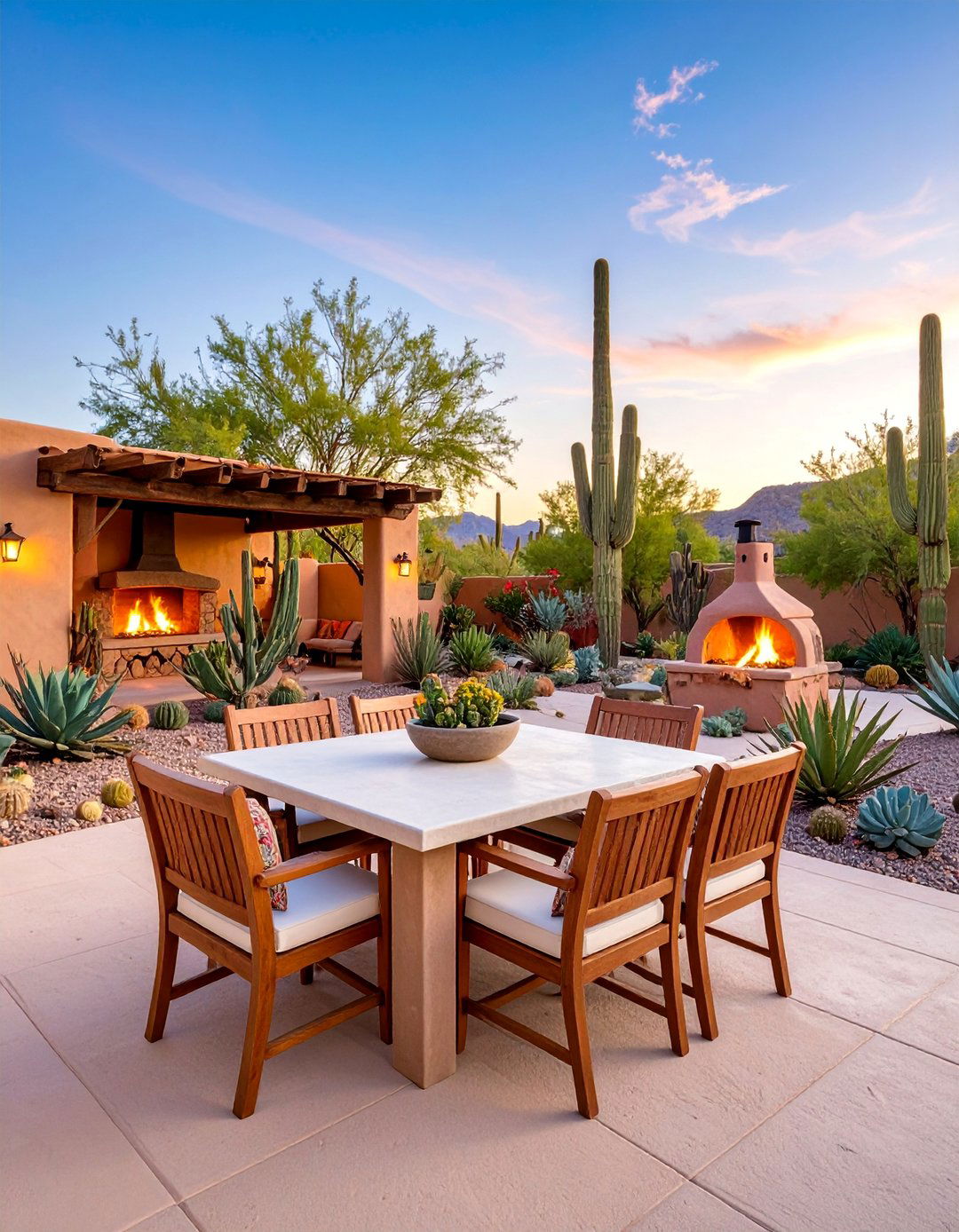 Southwest Desert Style with Adobe and Cacti - 25 Outdoor Dining Area Ideas