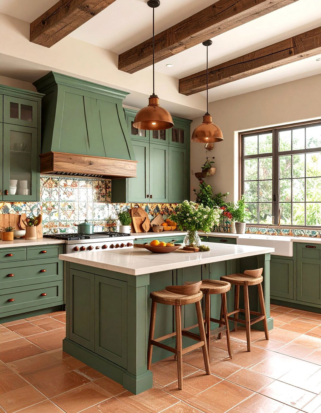 Southwest Sage Green Kitchen with Mesquite Butcher Block - 25 Sage Green Kitchen Cabinets With Butcher Block Countertops