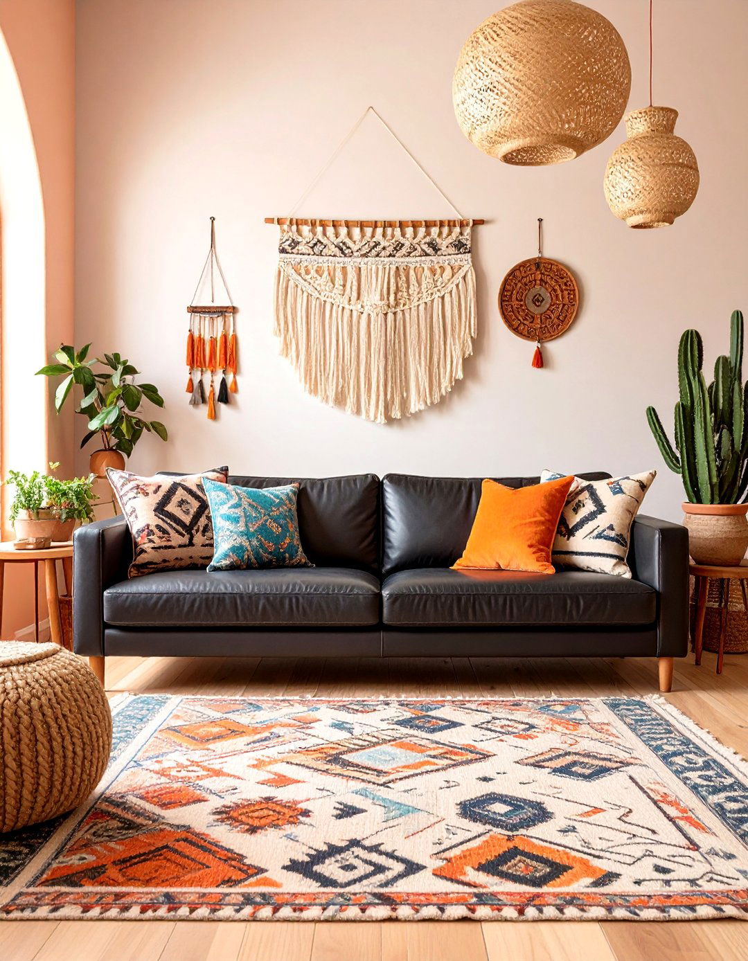 Southwestern Adobe Black Leather Sofa Desert - 25 Living Room Ideas With Black Couches
