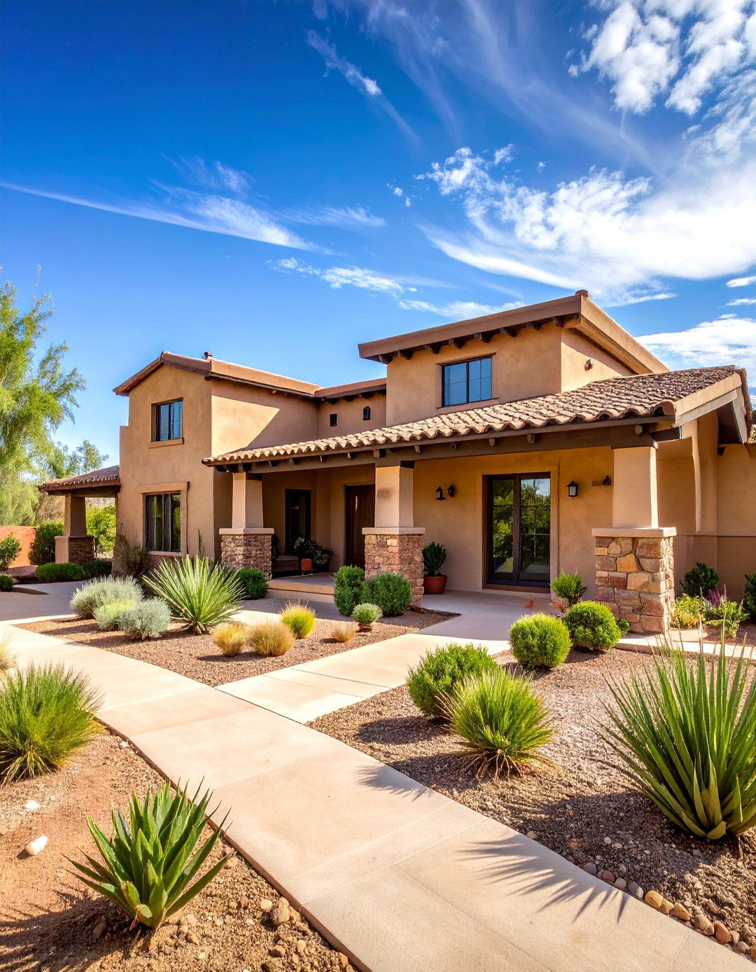 Southwestern Adobe Brick with Desert Stone - 25 Brick Houses With Stone Accents