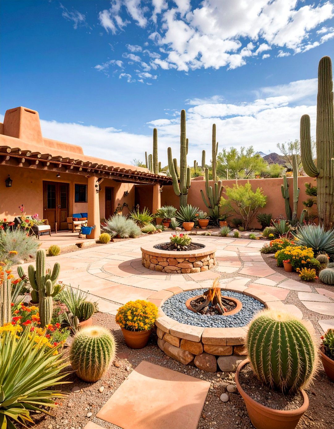 Southwestern Adobe Courtyard with Fire Pit - 25 Courtyard Ideas