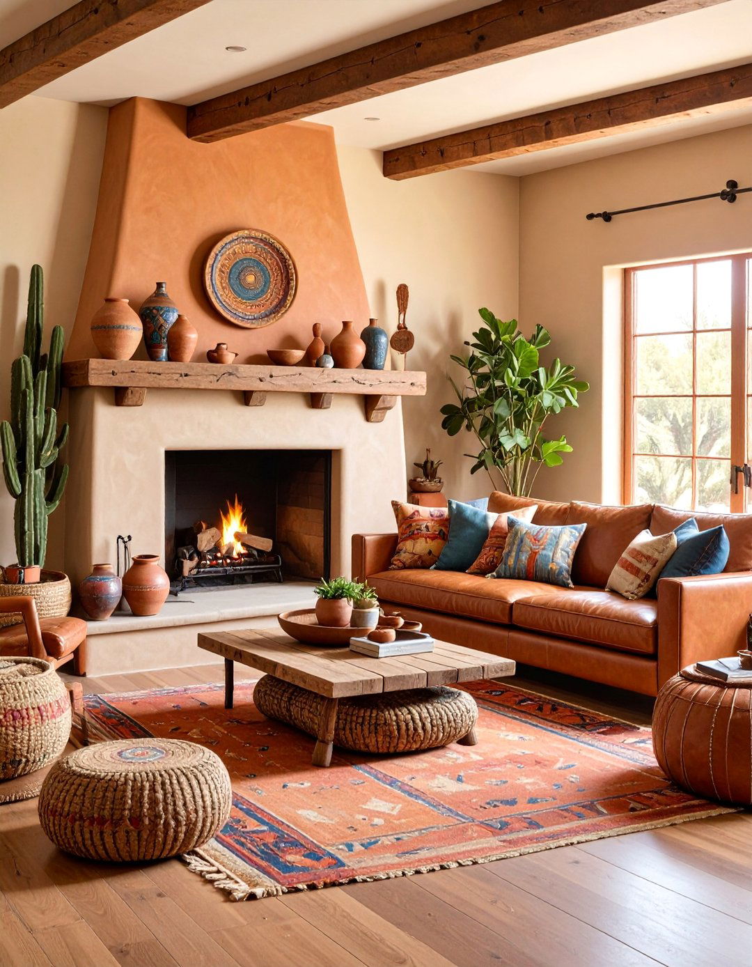 Southwestern Adobe Fireplace with Native American Influences - 25 Small Living Room Fireplace Ideas