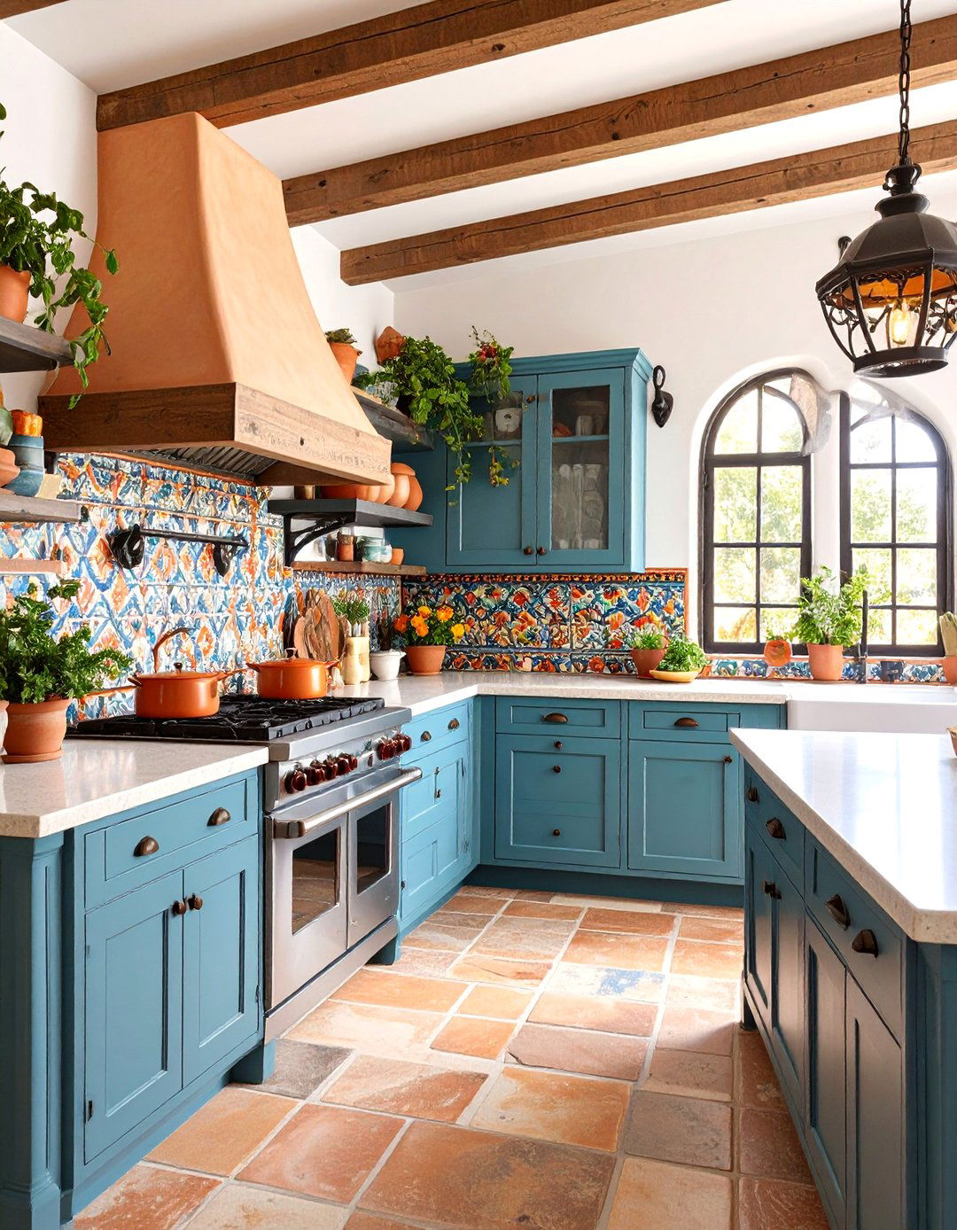 Southwestern Adobe Kitchen with Earth Tone Slate - 25 Kitchens With Slate Floors